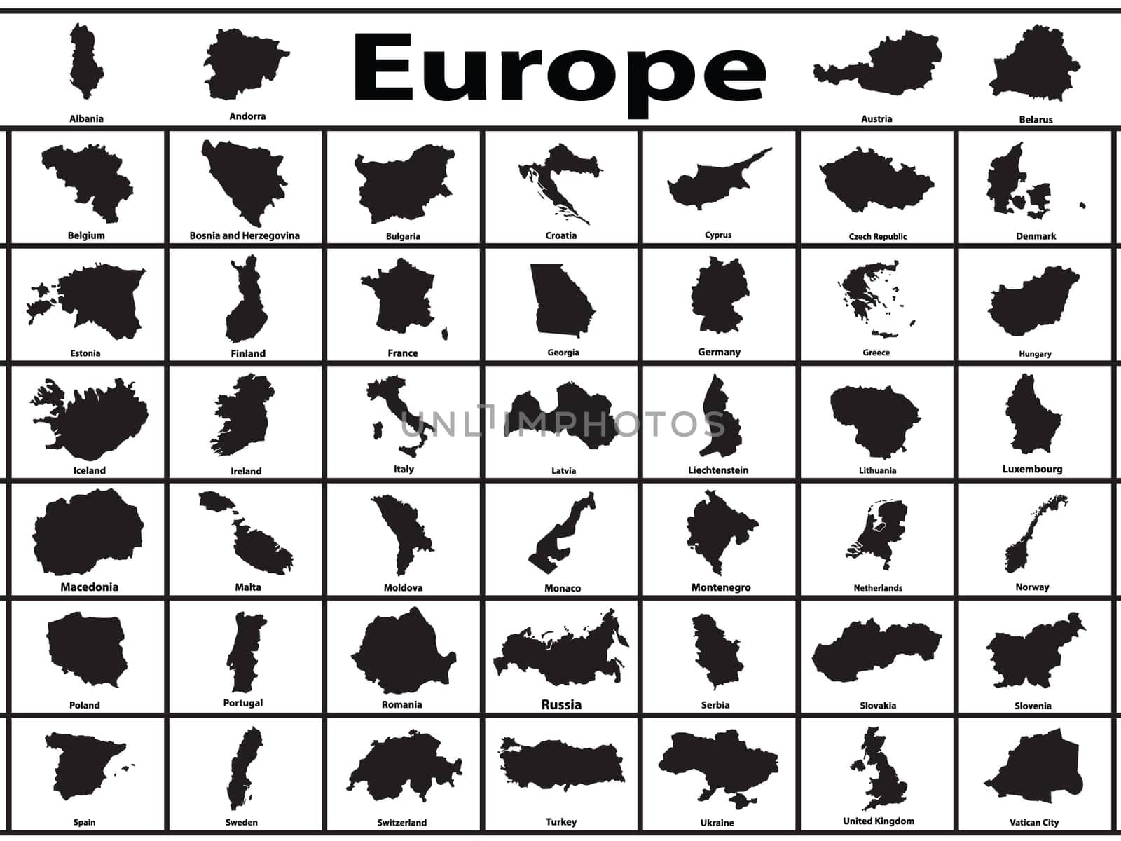 Vector silhouettes of European countries.