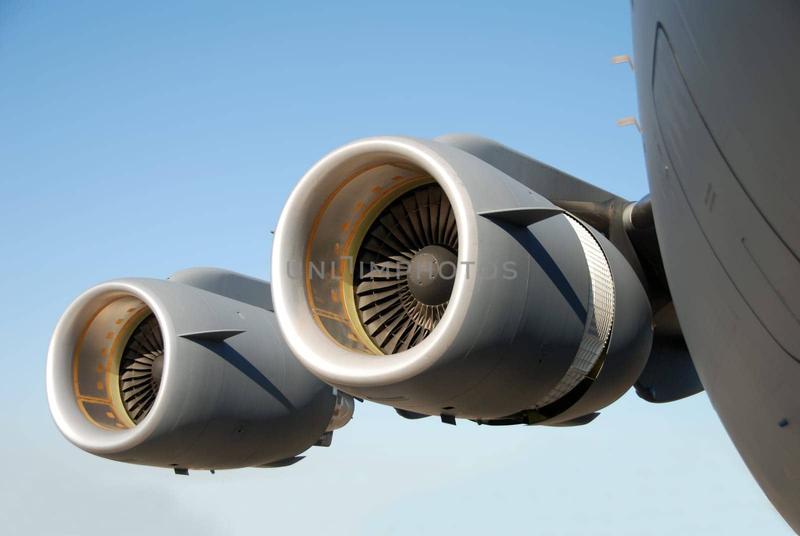 Closeup of military plane engines