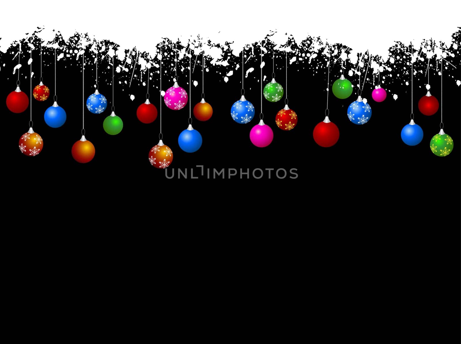 Background of hanging Christmas baubles