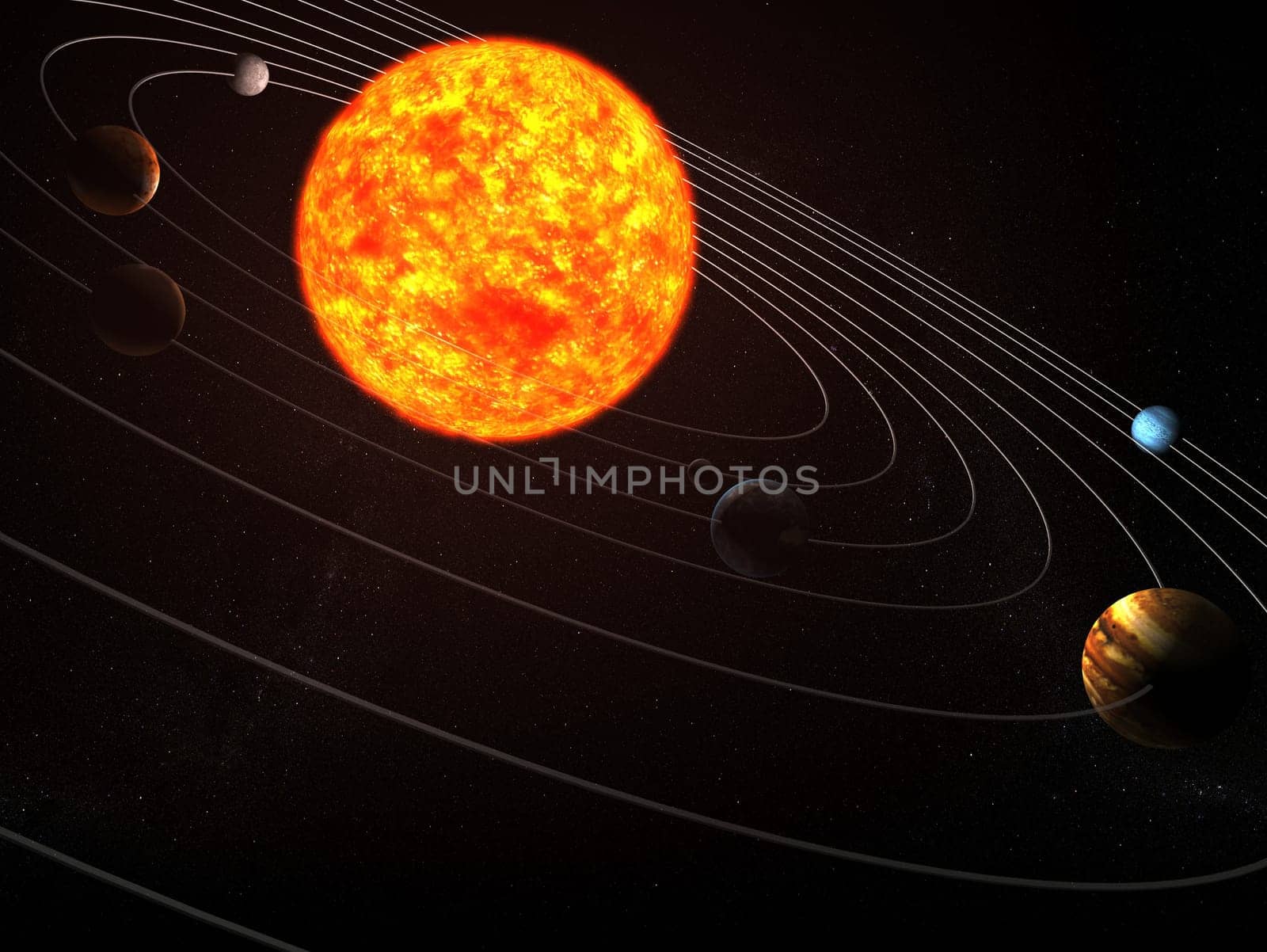 3d rendered illustration of the sun and the planets