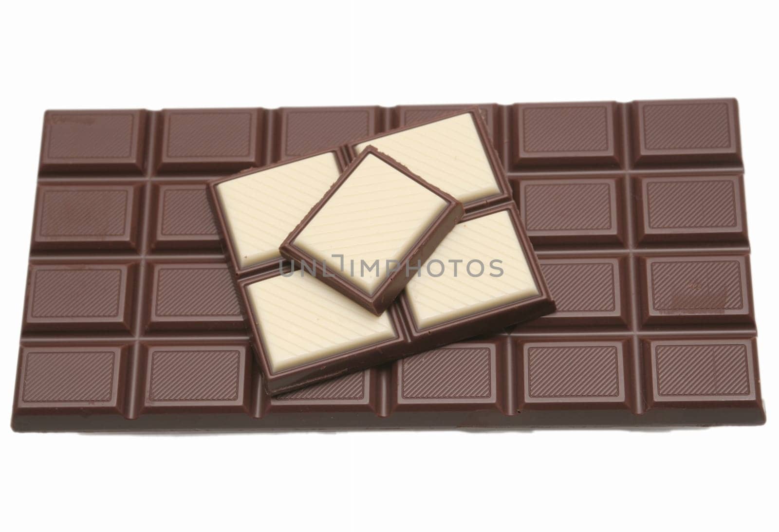 Tile of tasty chocolate on a white background