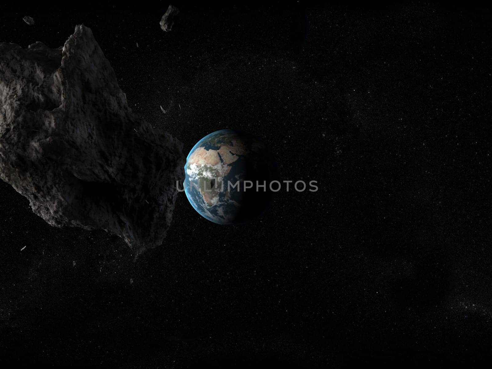 3d rendered illustration of a dangerous asteroid near by the earth