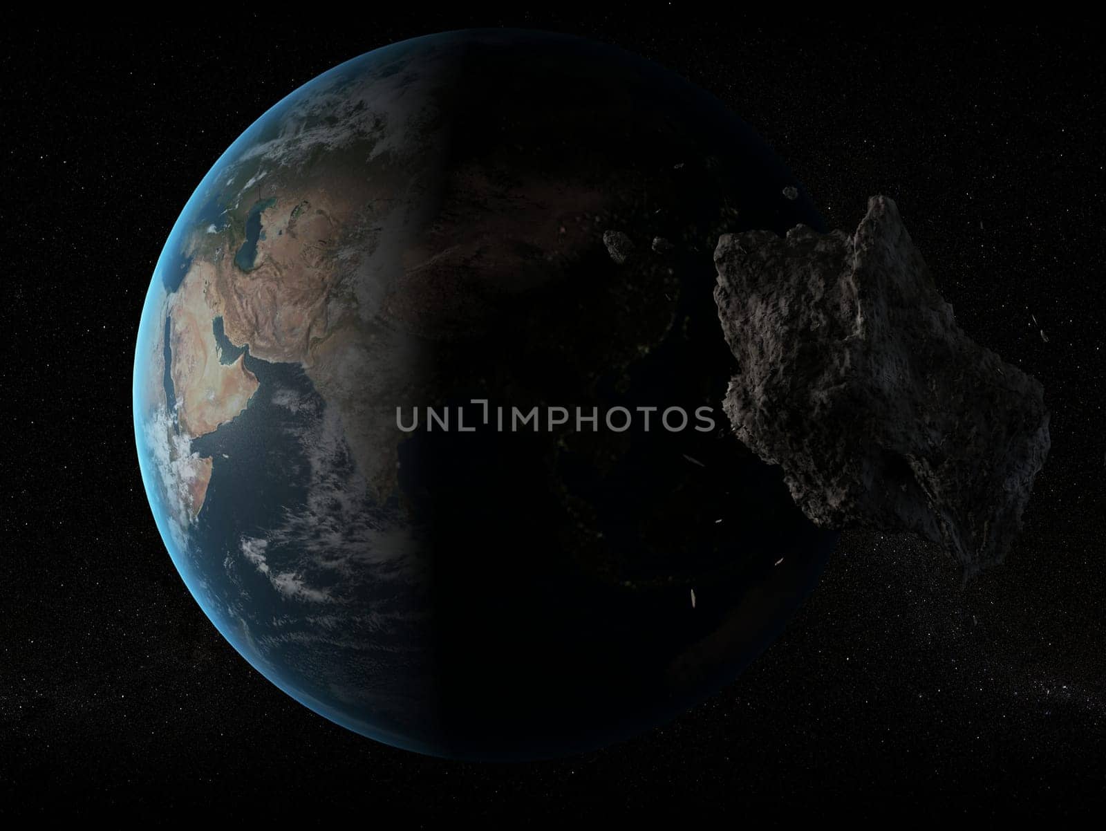 3d rendered illustration of a dangerous asteroid near by the earth