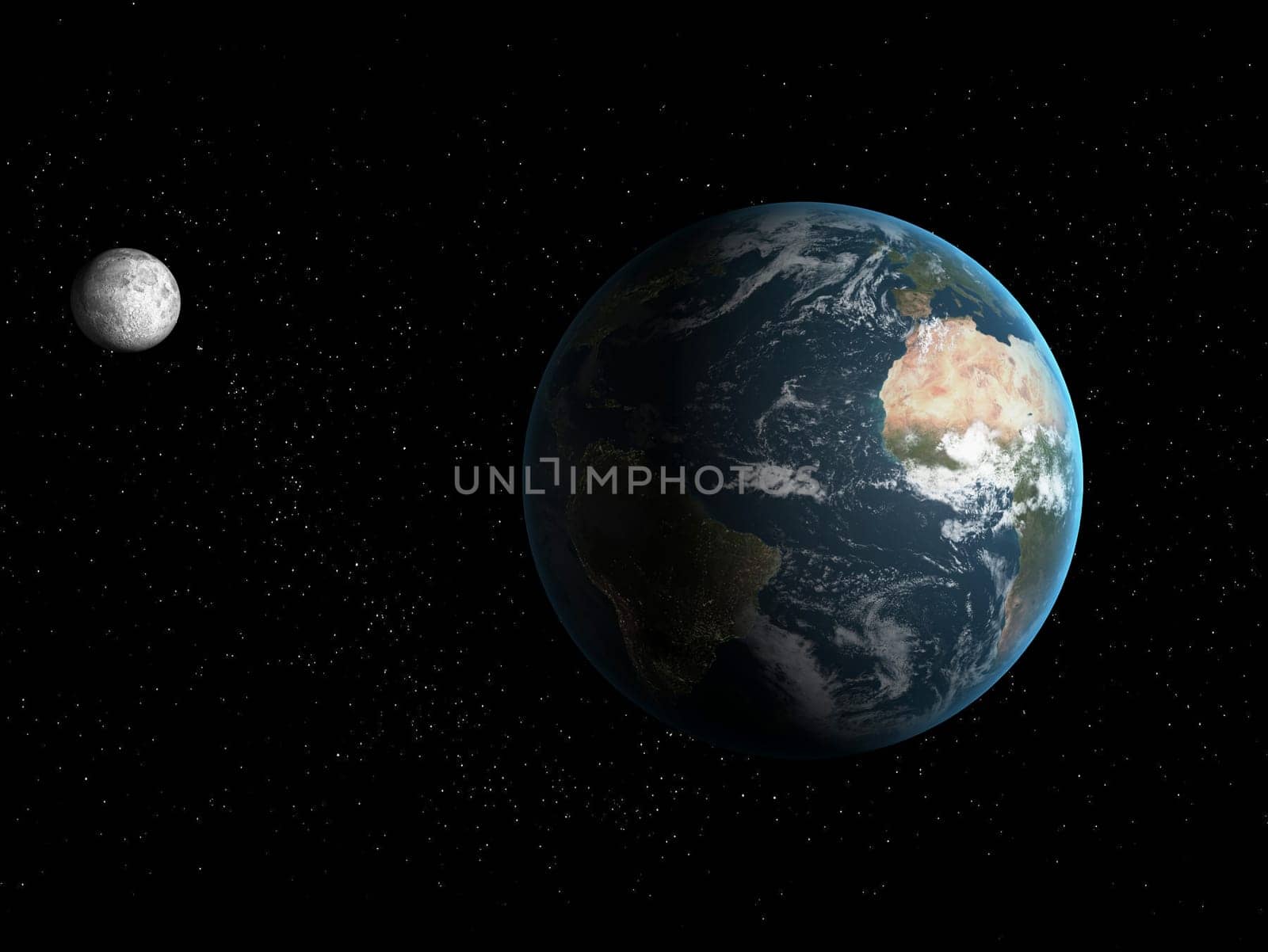 3d rendered illustration of the earth and the moon