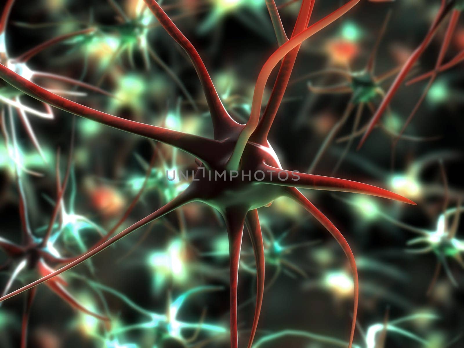 3d rendered close up of active neuron cells
