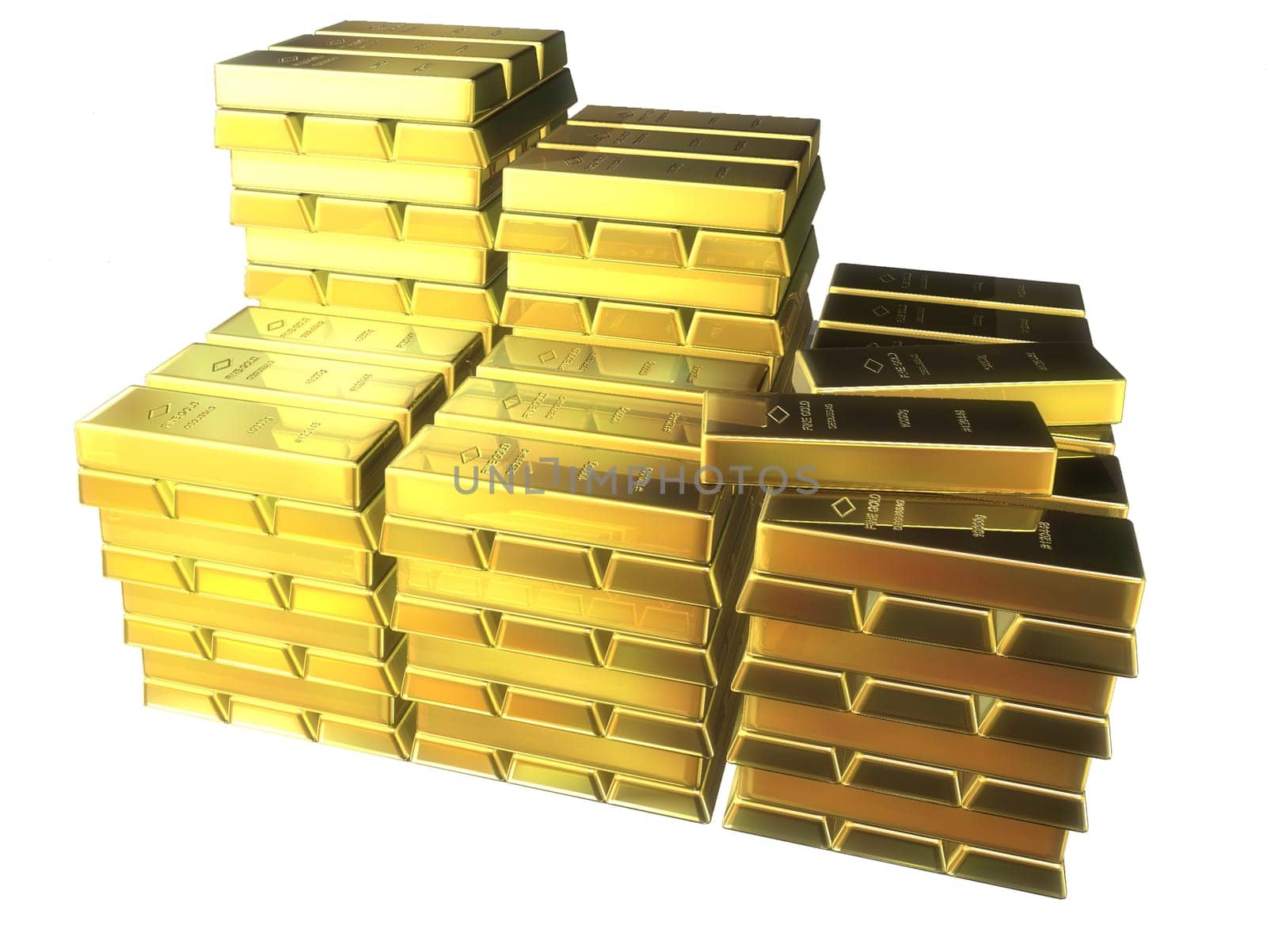 3d rendered illustration from packs of gold bars