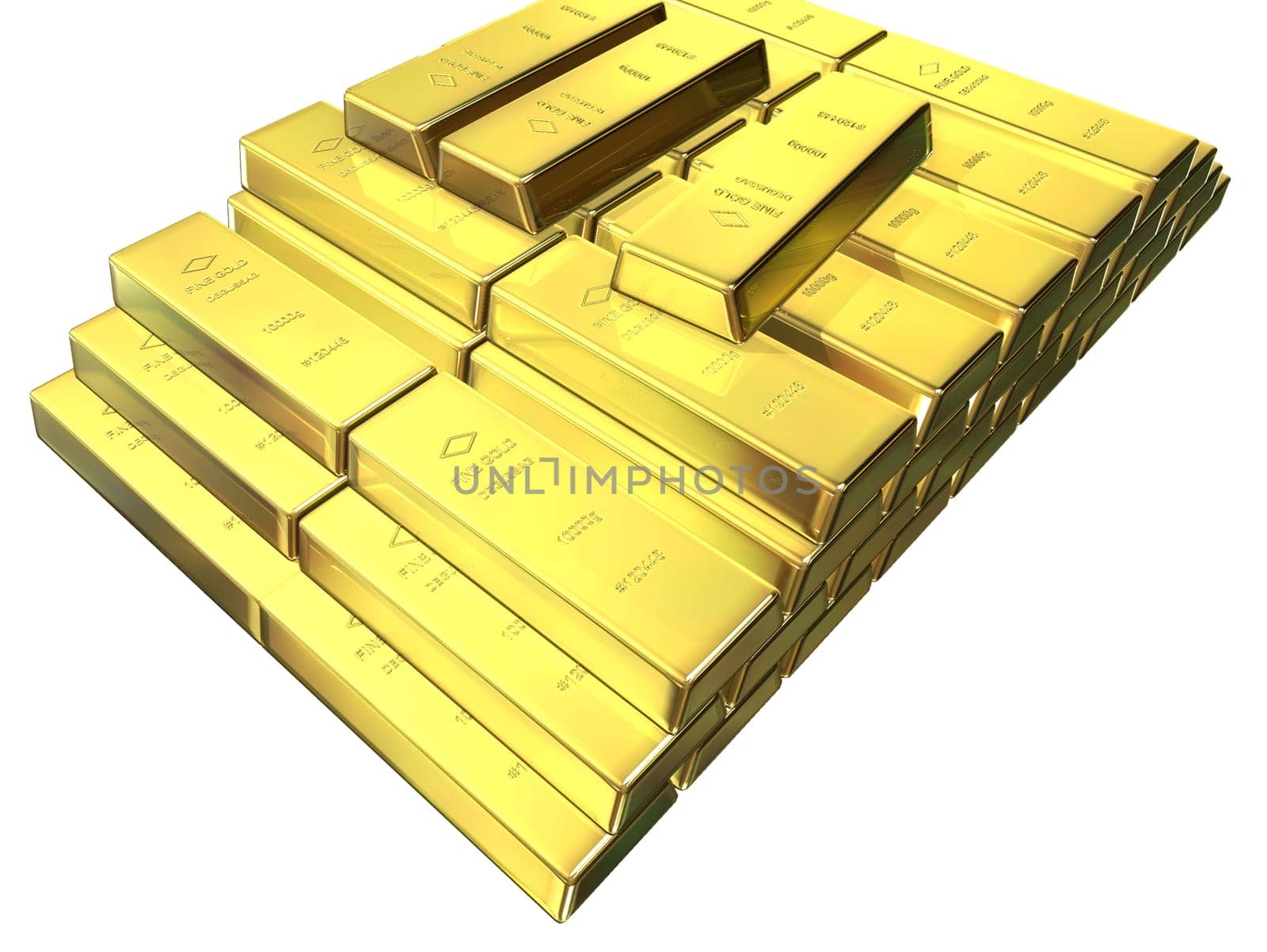 3d rendered illustration from packs of gold bars