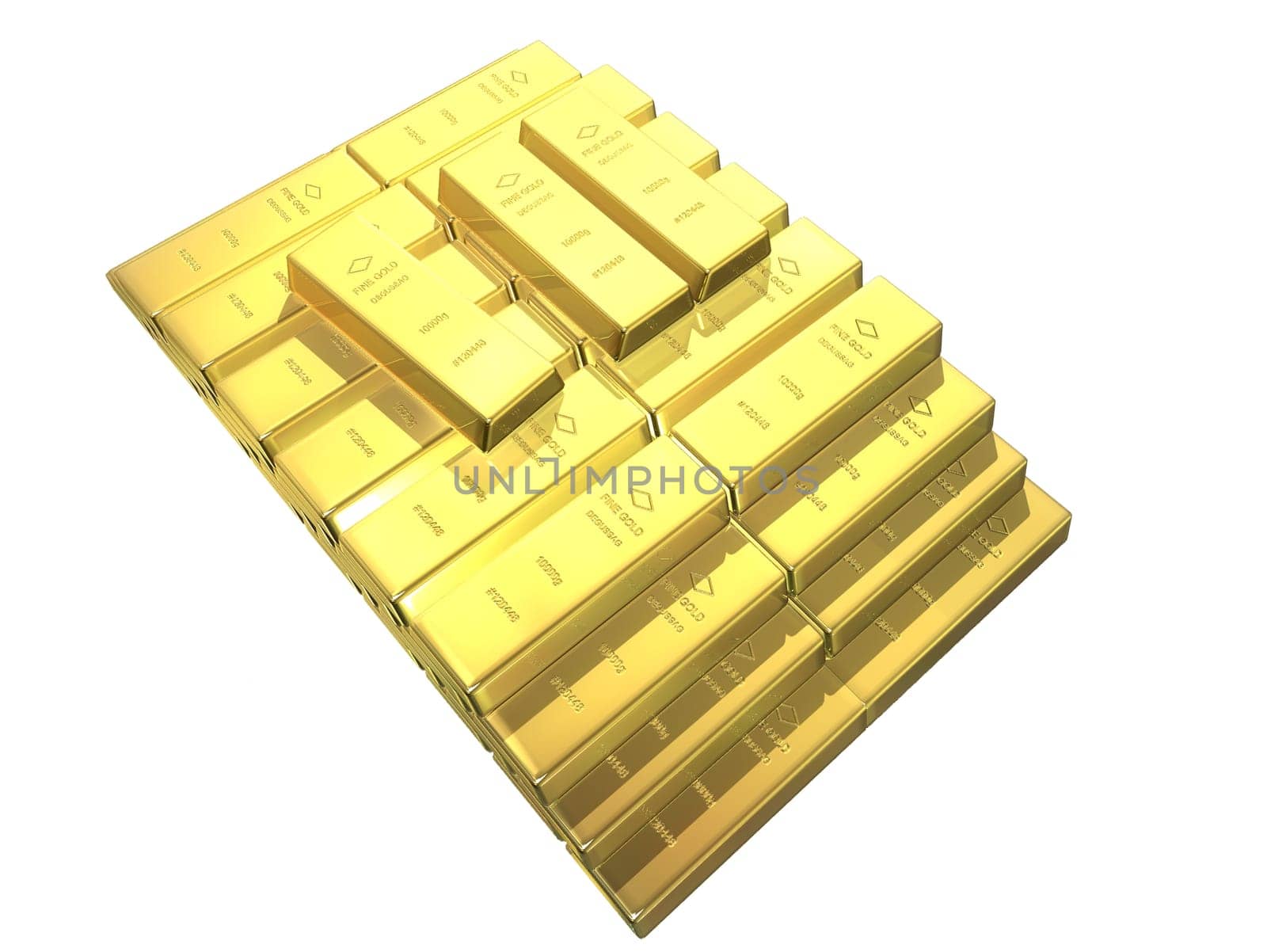 3d rendered illustration from packs of gold bars