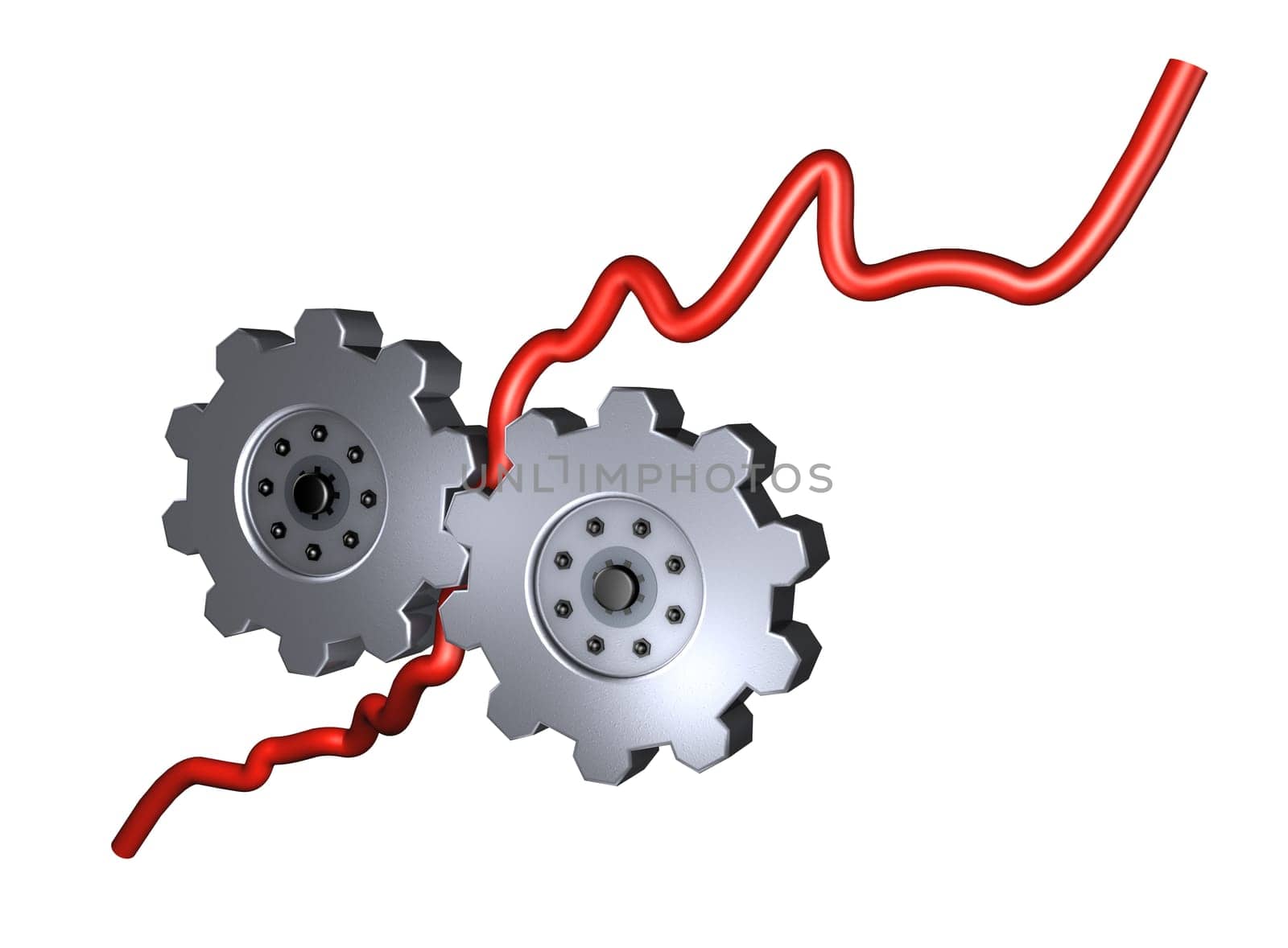 Two cogs with a chart curve in action