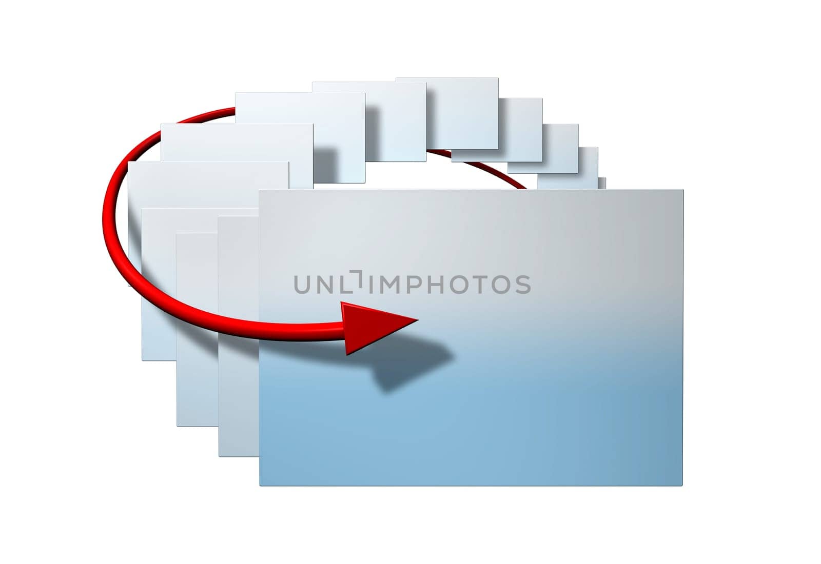 Plates in a arrangement with a red arrow for presentation