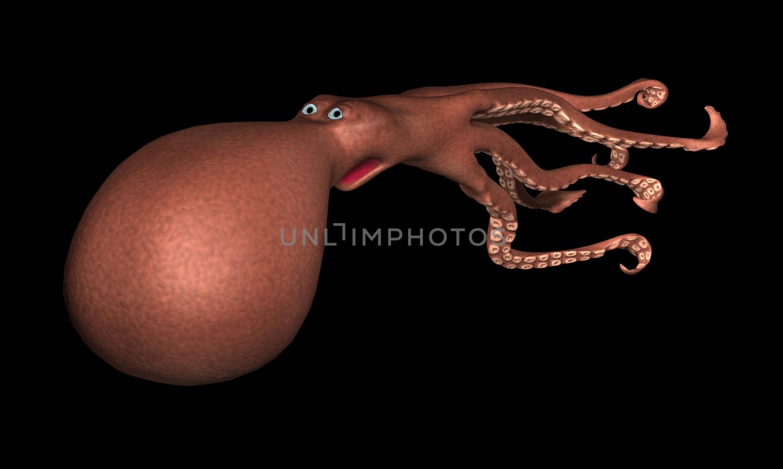 a brown comic calamari with a big sack looking friendly