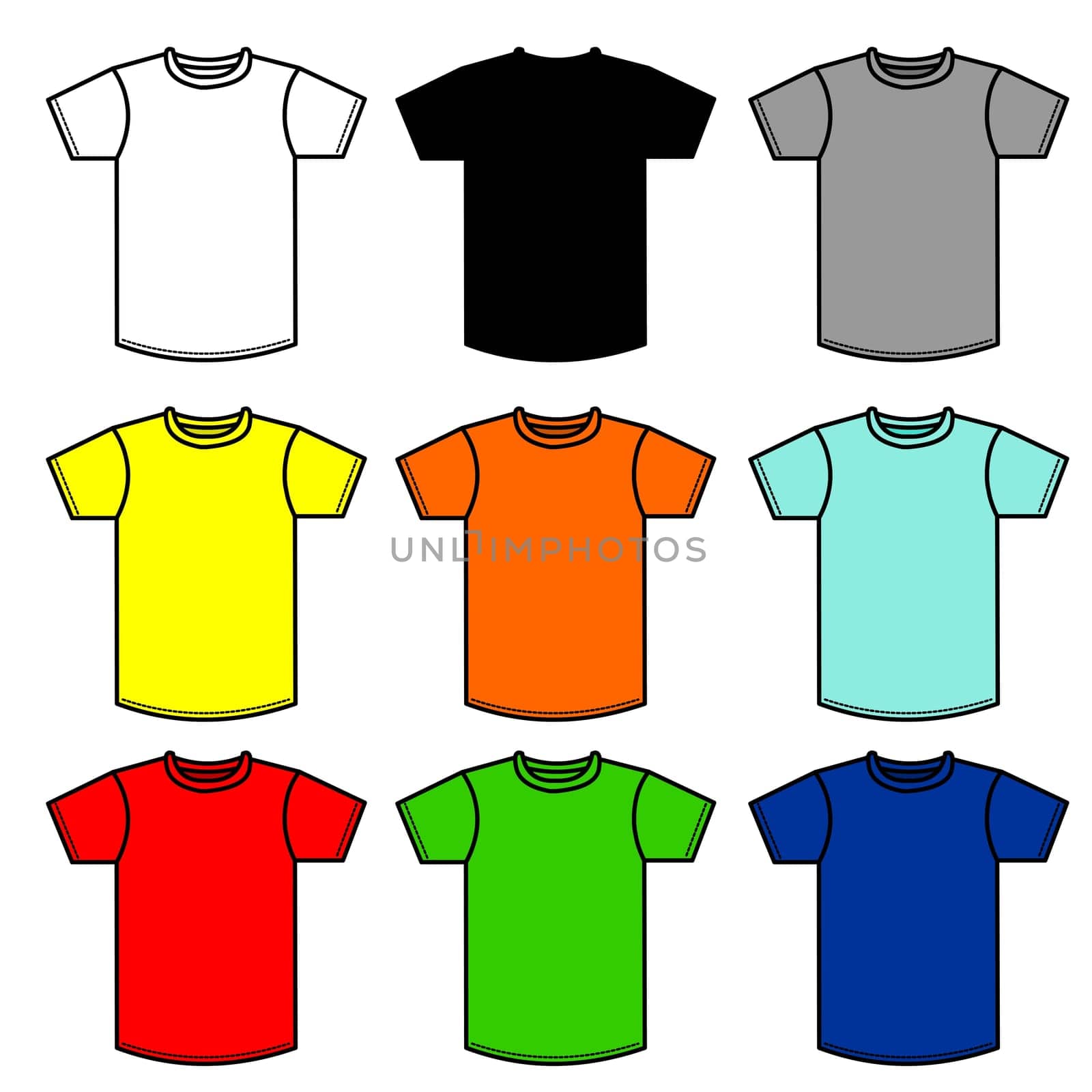 Nine T-Shirts of different colors