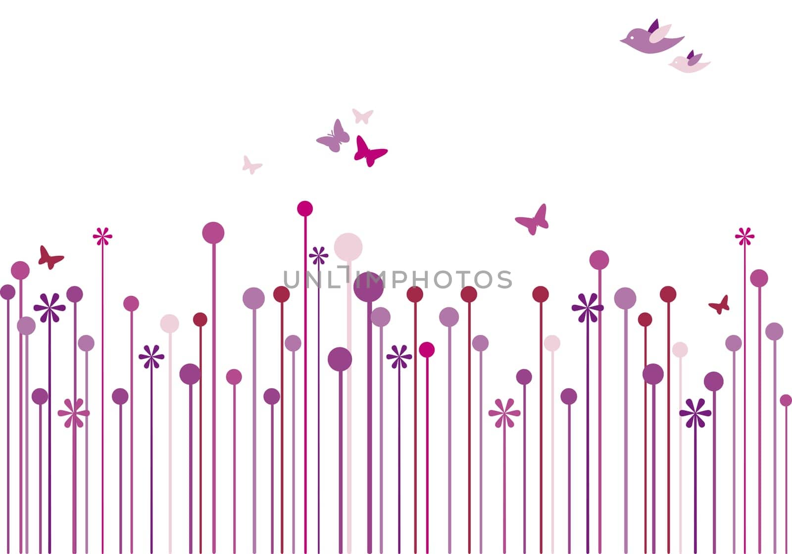 floral background with birds and butterflies
