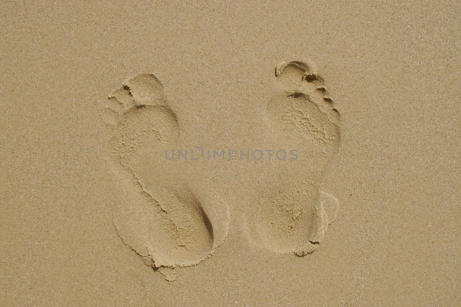 A pair of footprints on a sandy beach