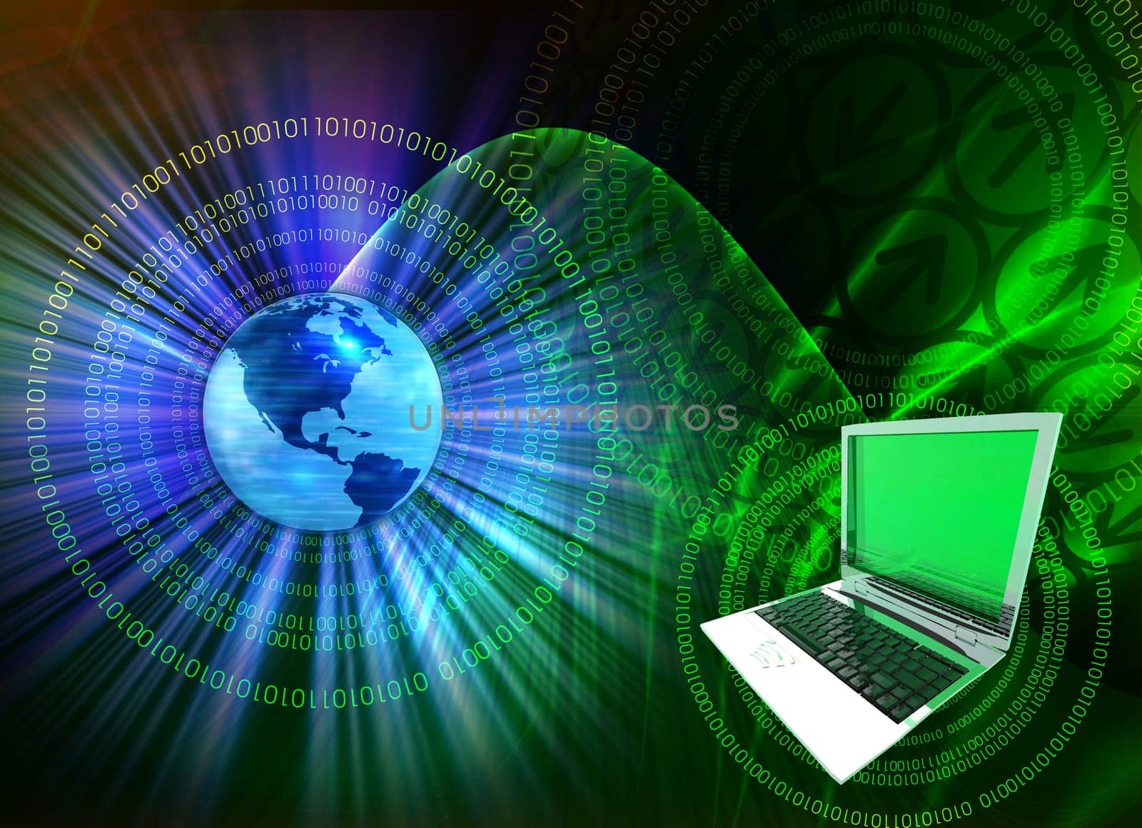 IT technology business - computer with abstract design elements in techno background