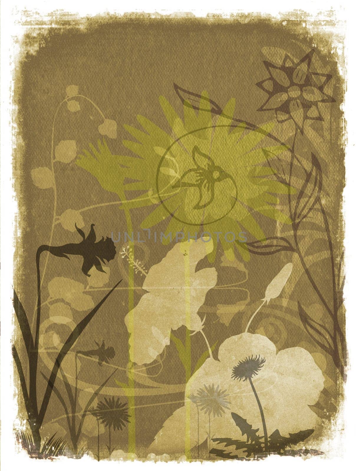 Grunge background with floral elements