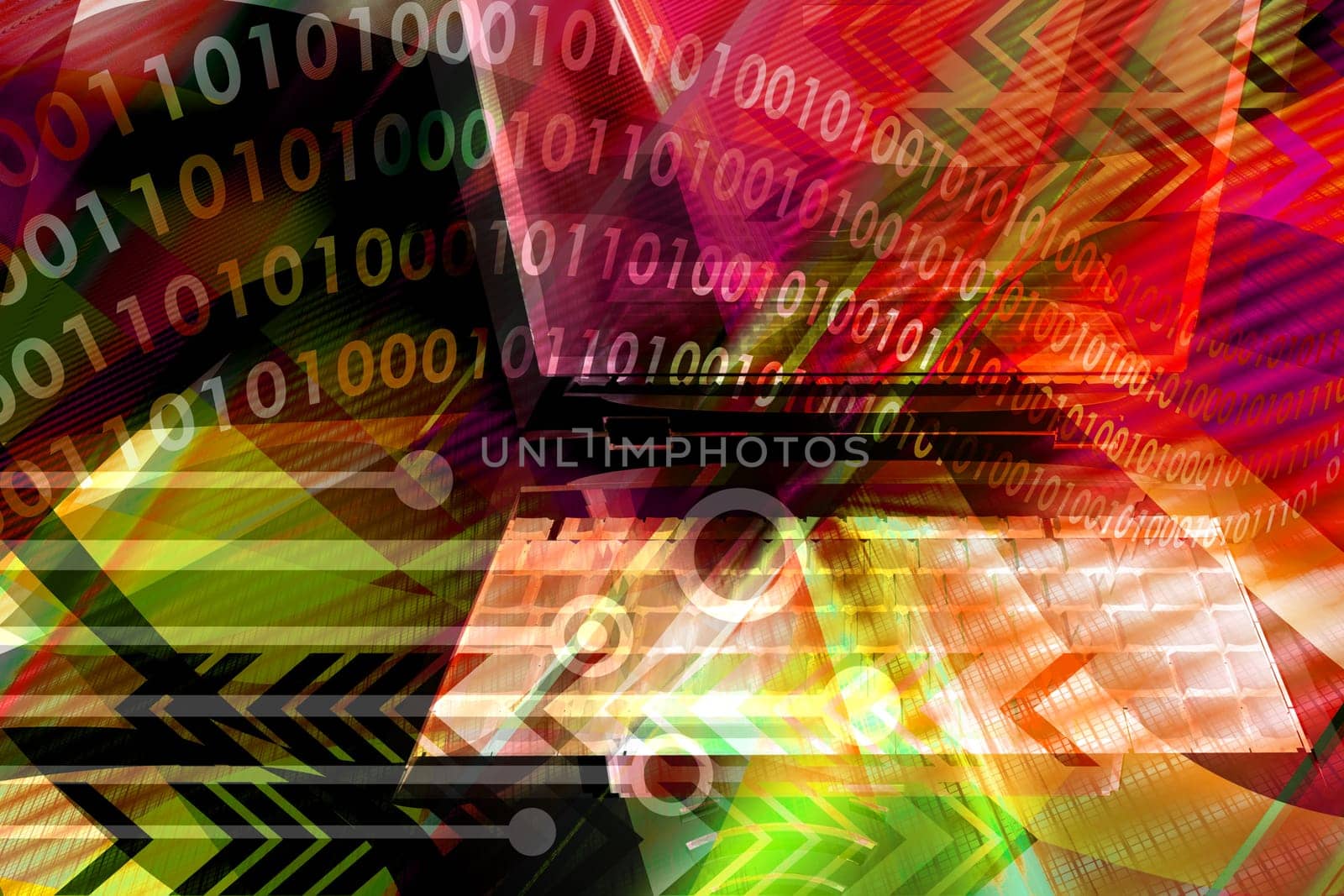 IT technology business - computer with abstract design elements in techno background