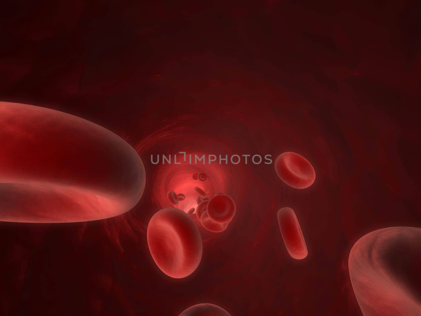 3d rendered close up of an artery with streaming red blood cells
