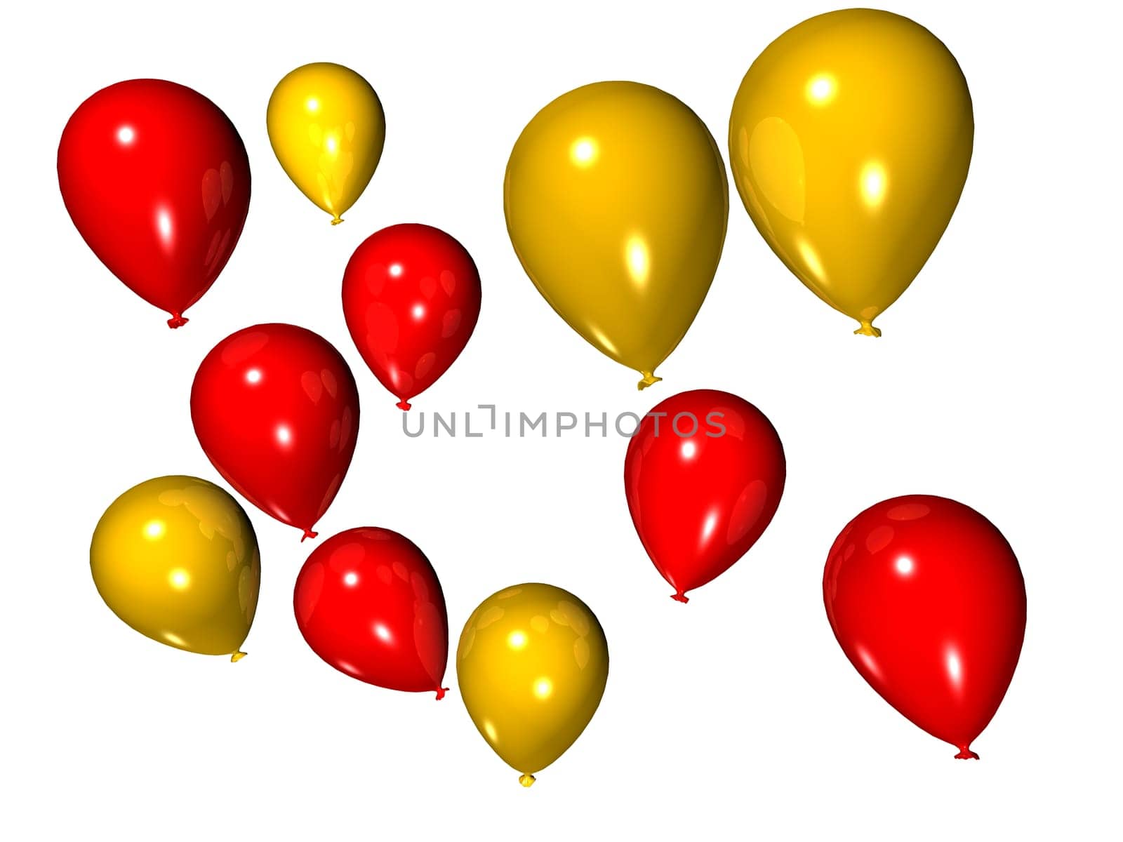 3d rendered illustration of some red and yellow balloons