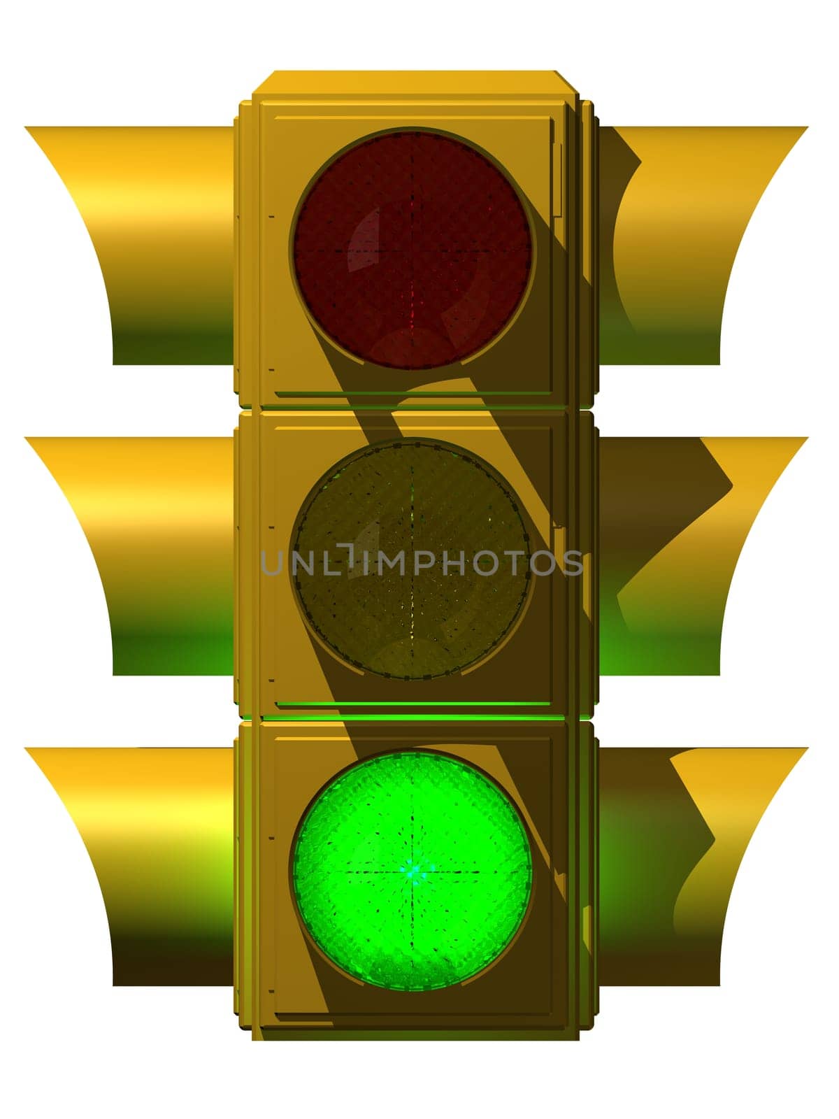 3d rendered illustration of a gold colored traffic light