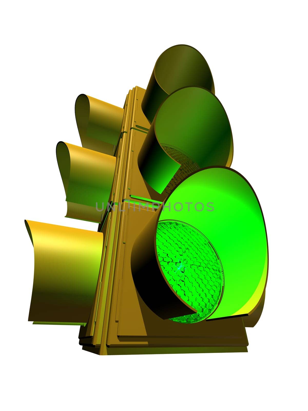 3d rendered illustration of a gold colored traffic light