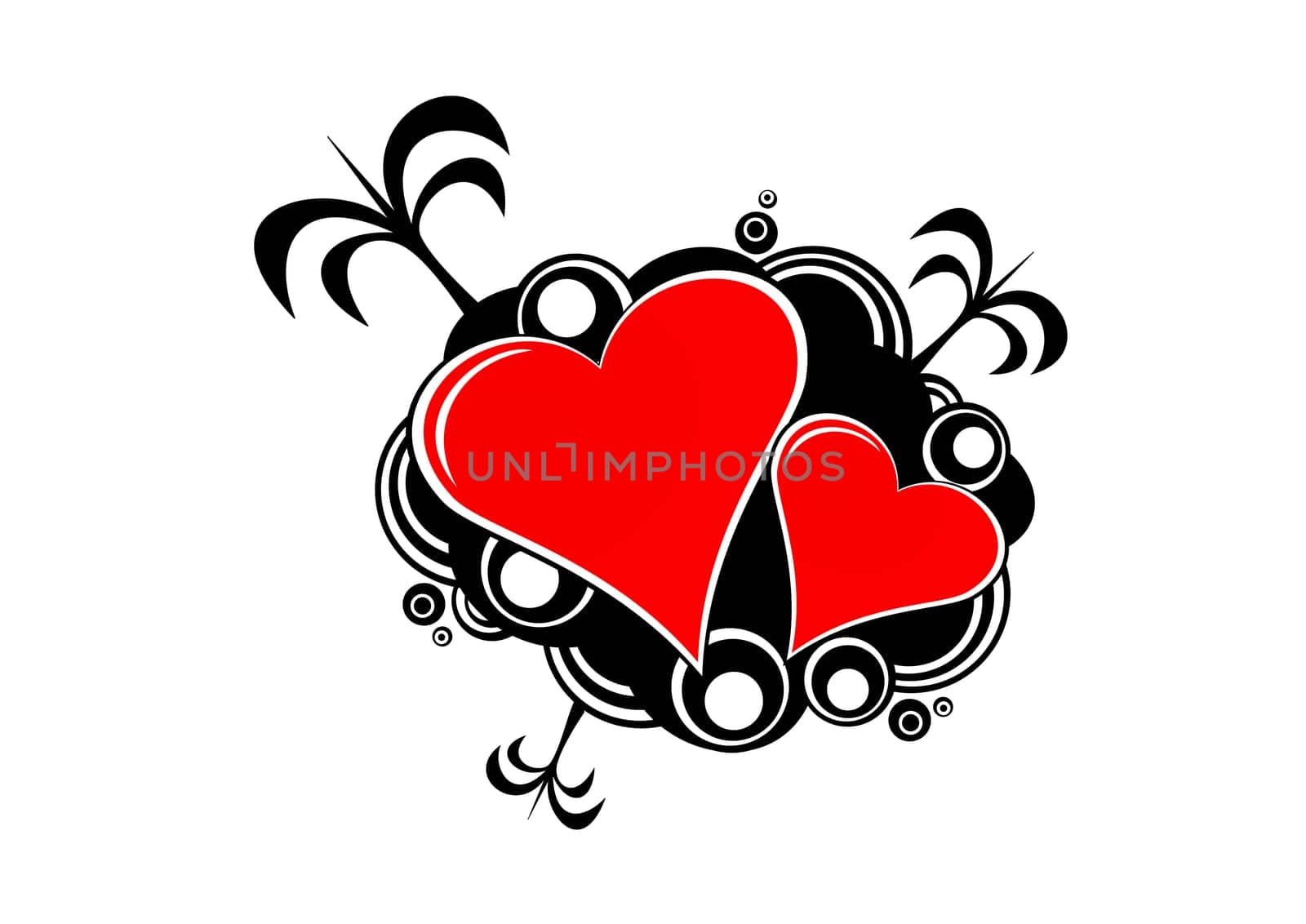 illustration hearts red island with palmtree