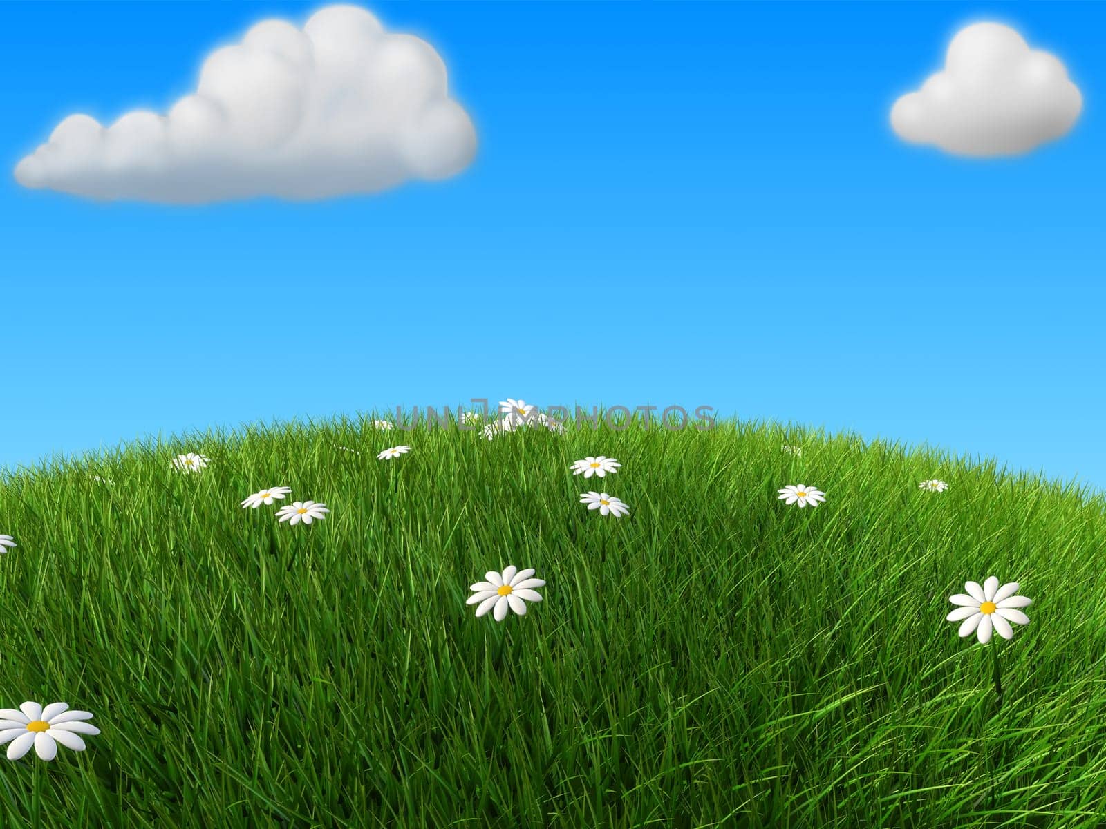 3d rendered illustration of a green hill with flowers