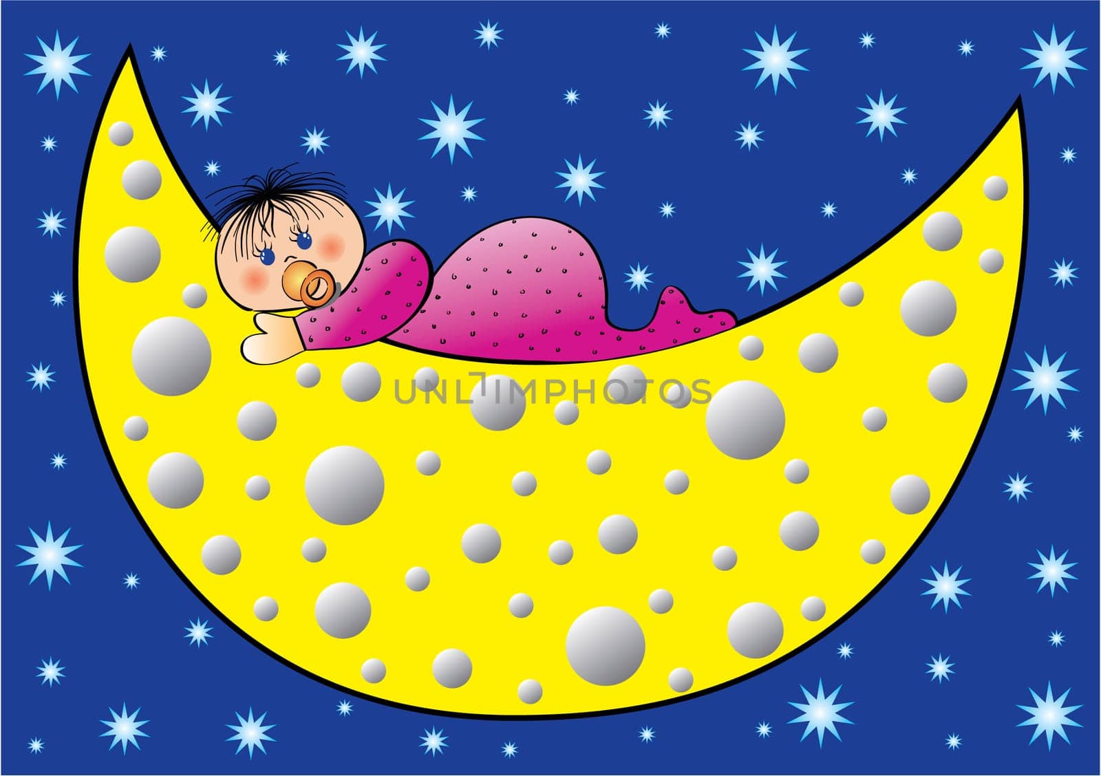 Illustration of a moon with baby