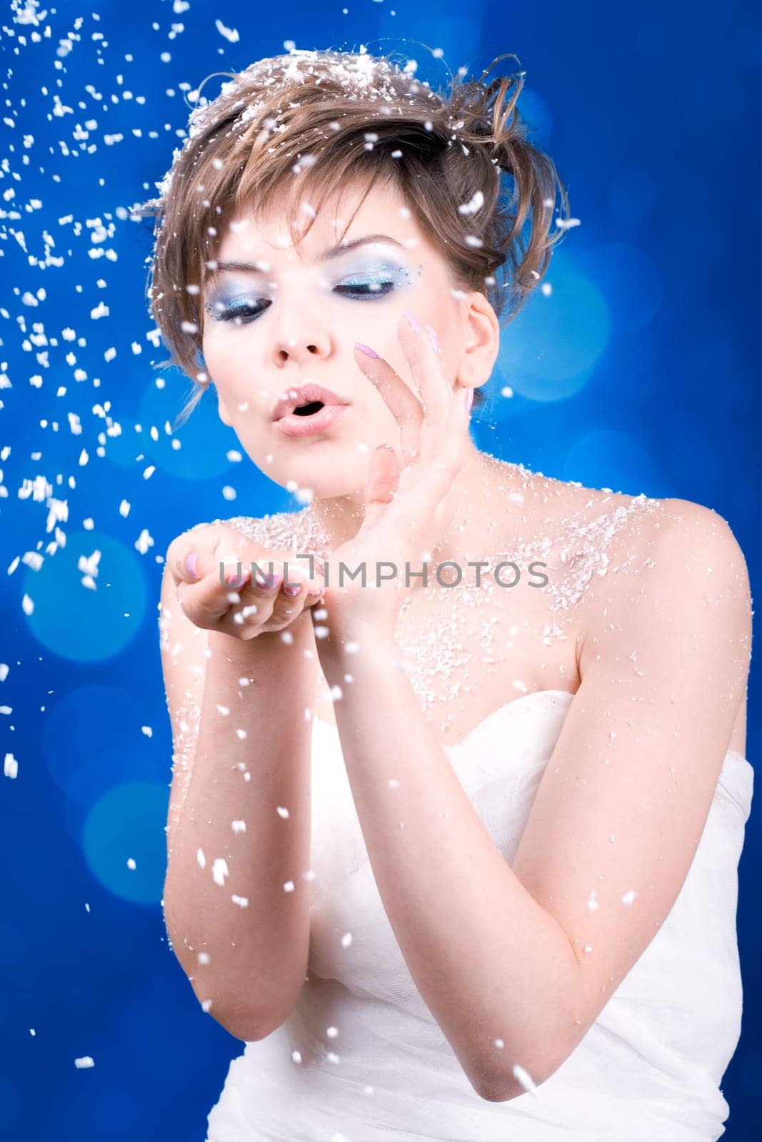 snow girl over blue background