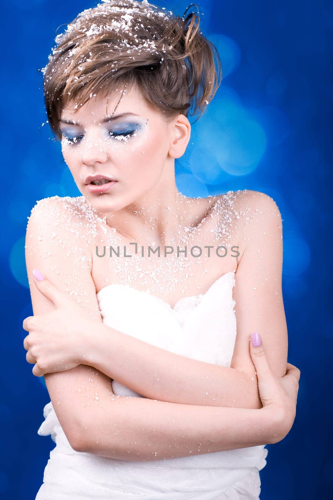 snow girl over blue background