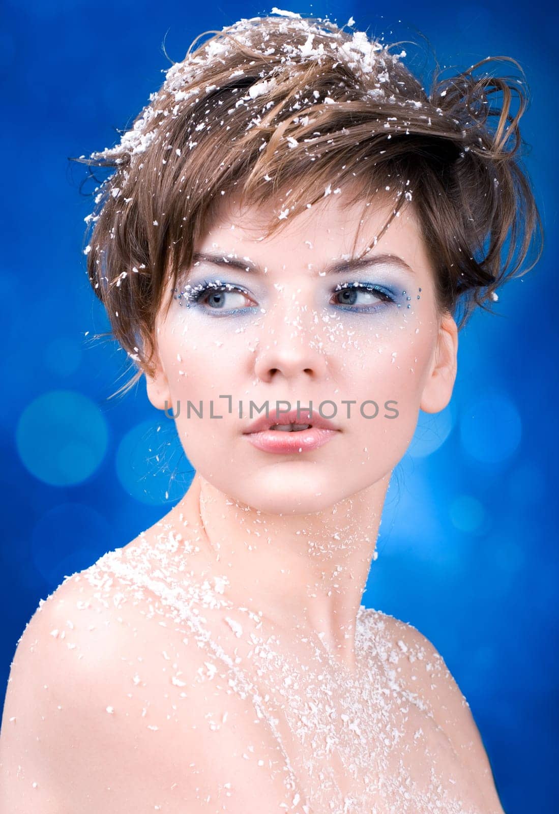 snow girl over blue background