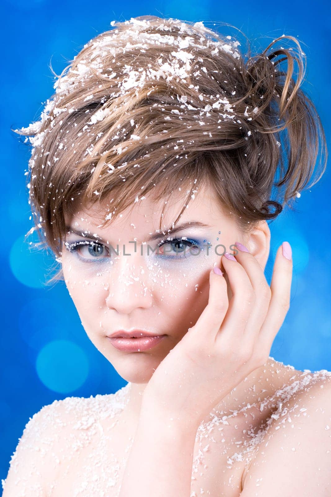 snow girl over blue background