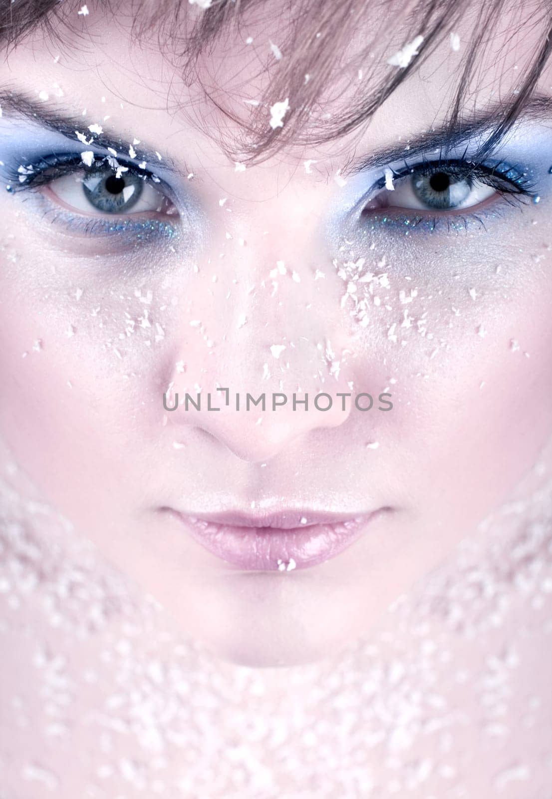 snow girl over blue background