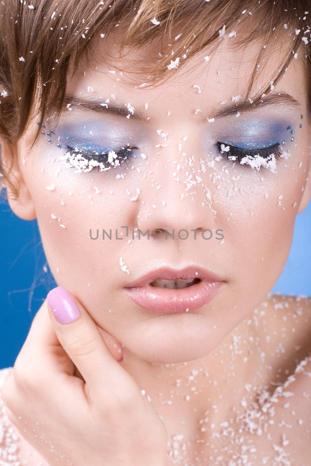 snow girl over blue background