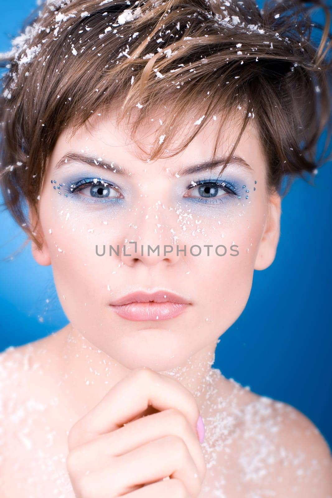 snow girl over blue background