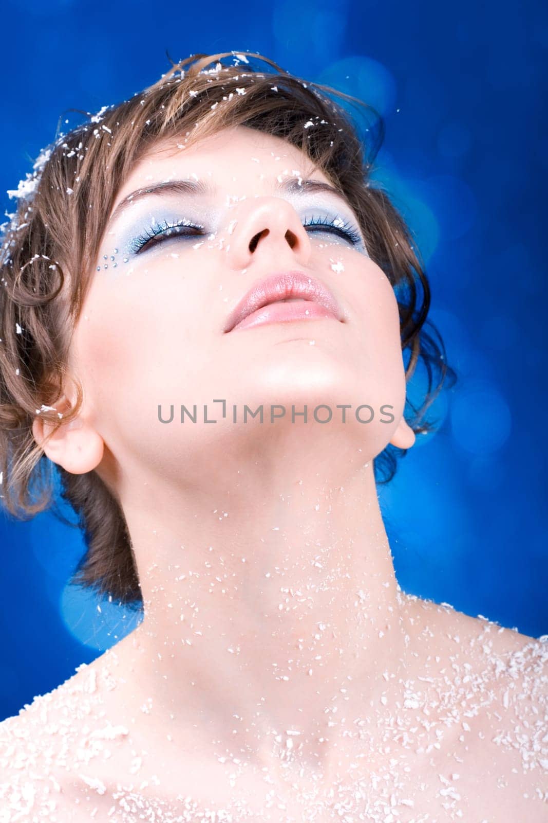 snow girl over blue background