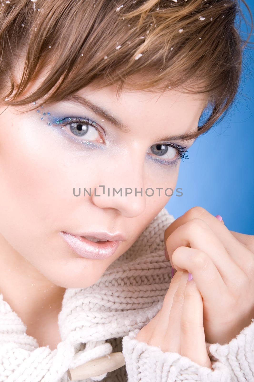 winter girl in the white sweater