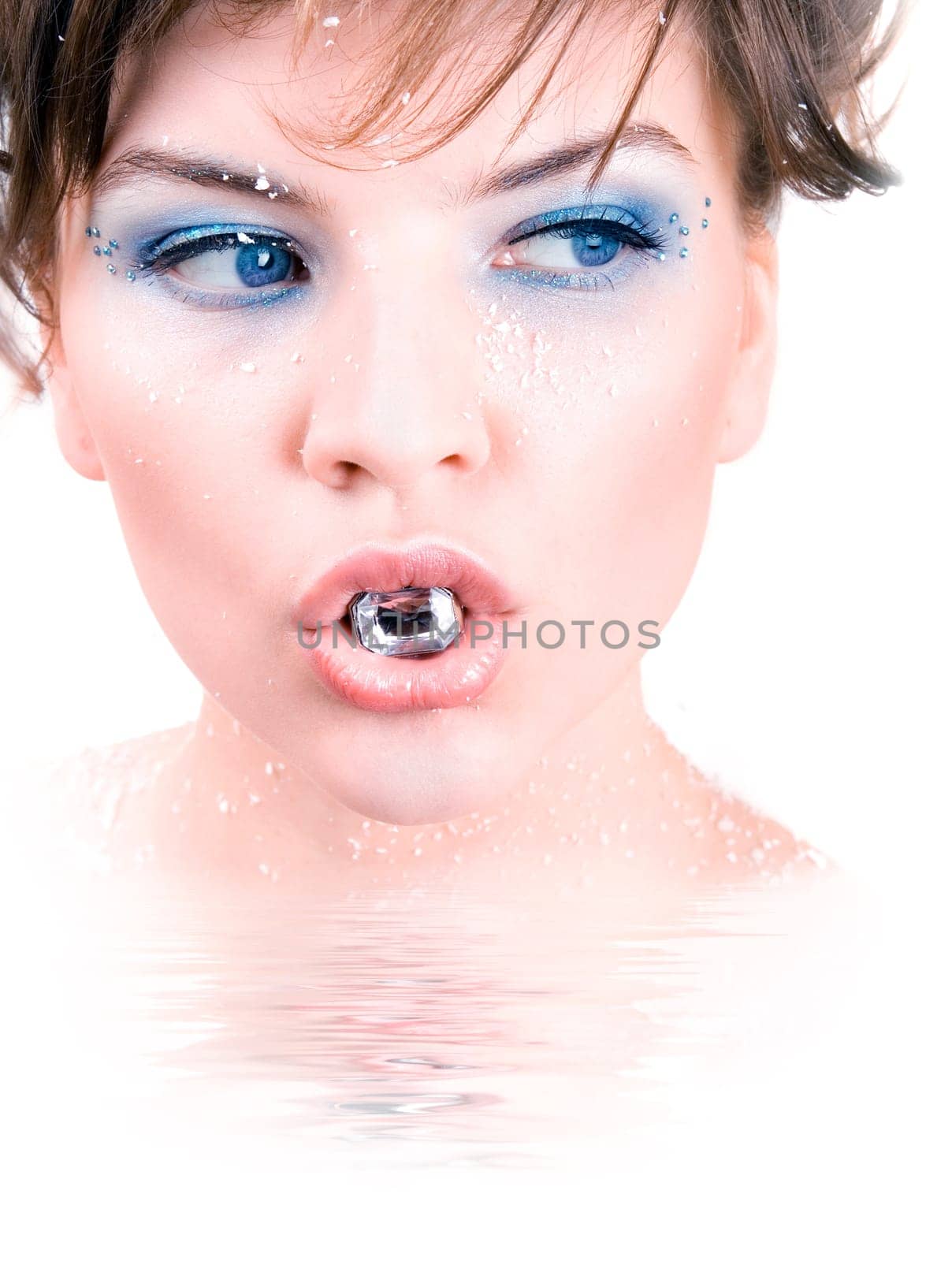 snow girl with a diamond in her mouth