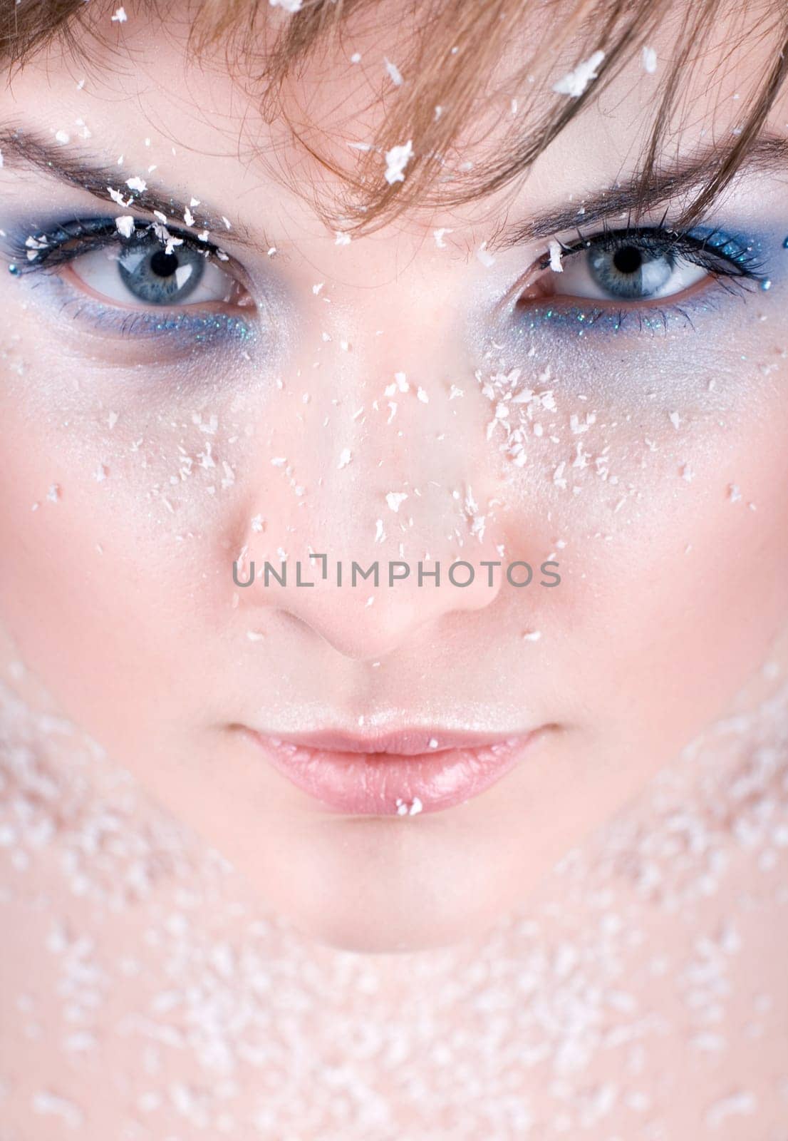 snow girl over blue background