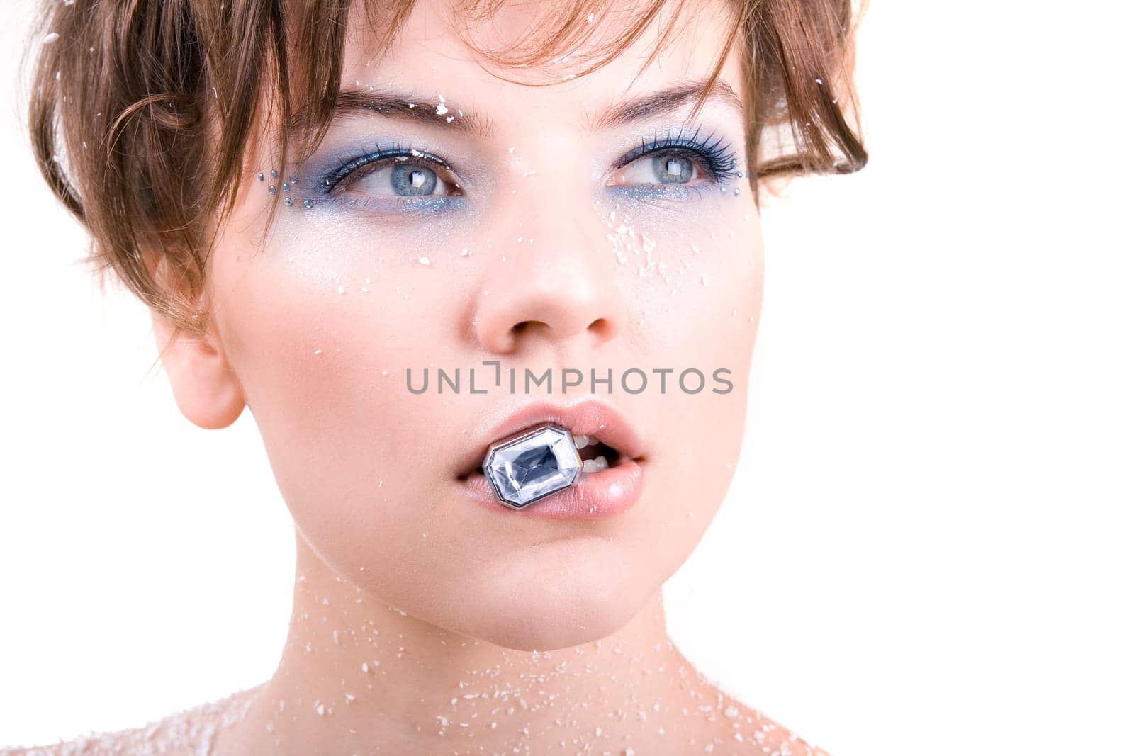 snow girl with a diamond in her mouth