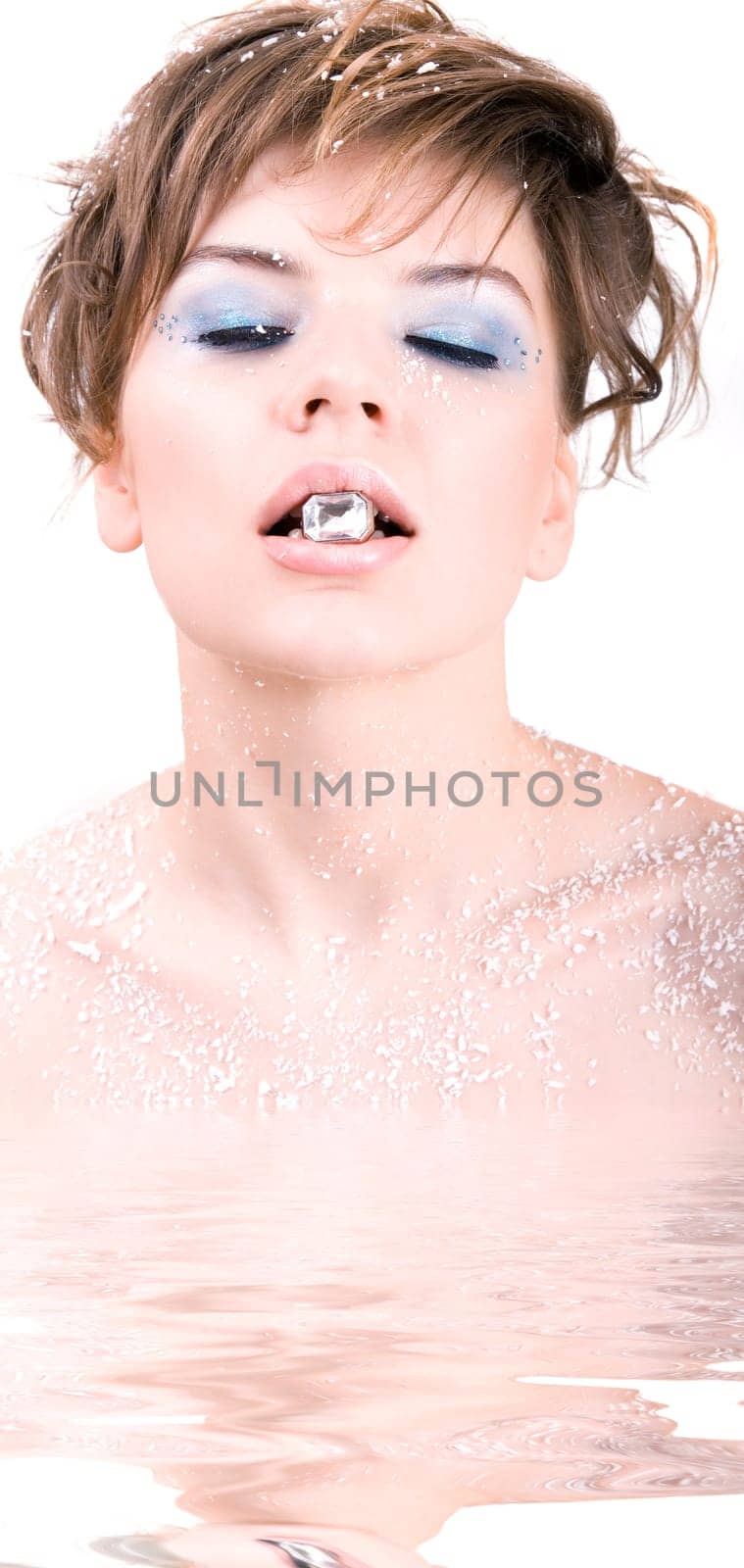 snow girl with a diamond in her mouth