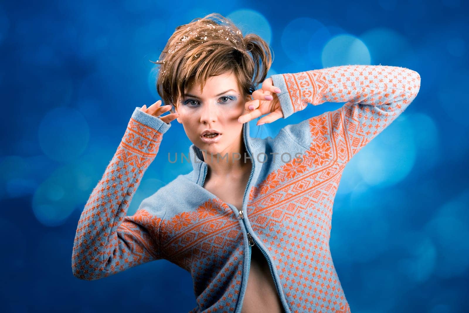 winter girl in the blue jumper