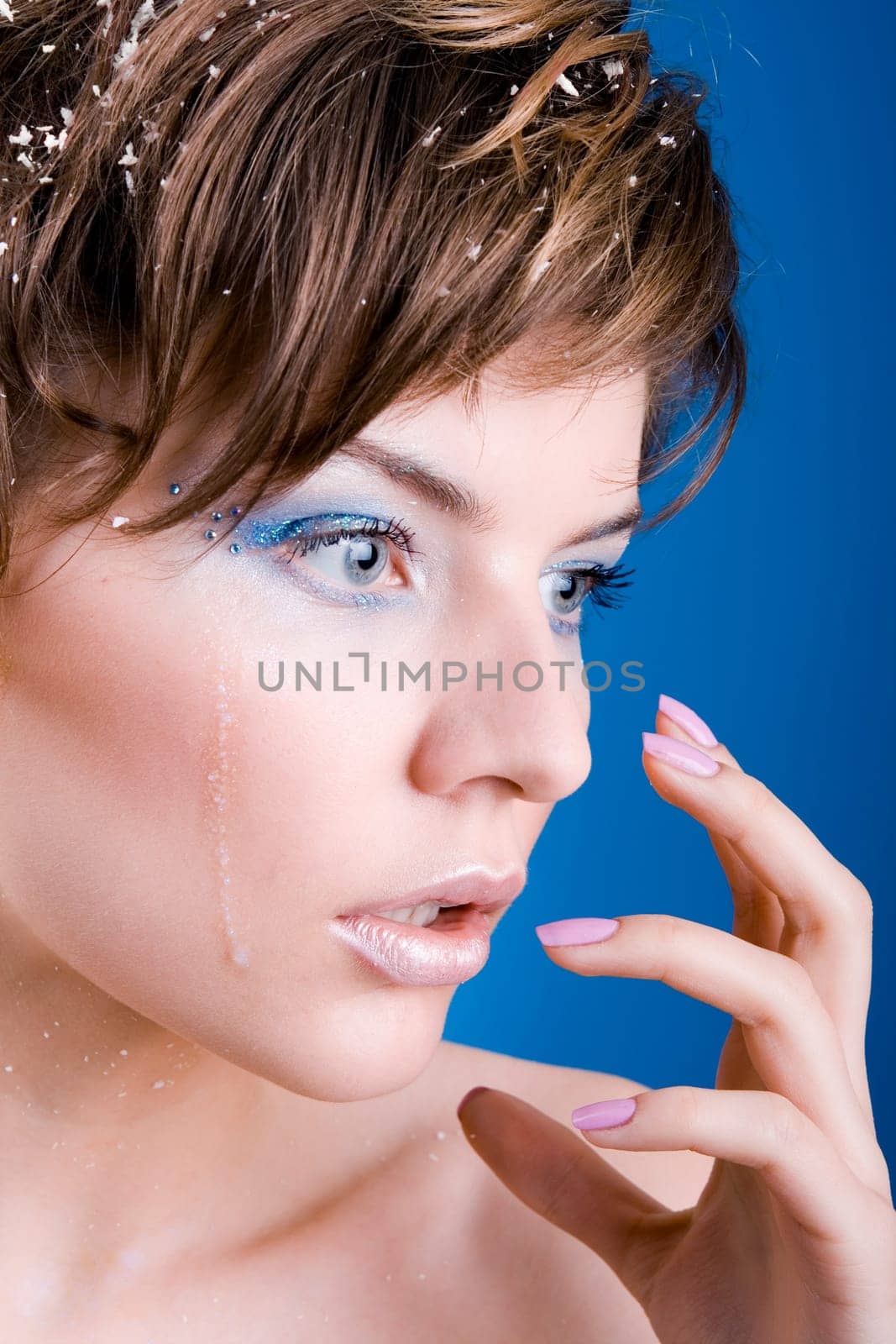 snow girl over blue background