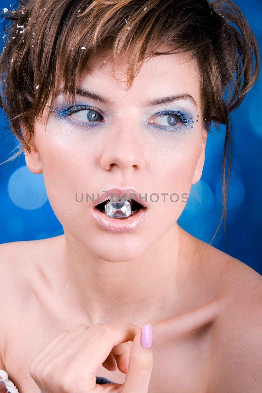 snow girl with a diamond in her mouth