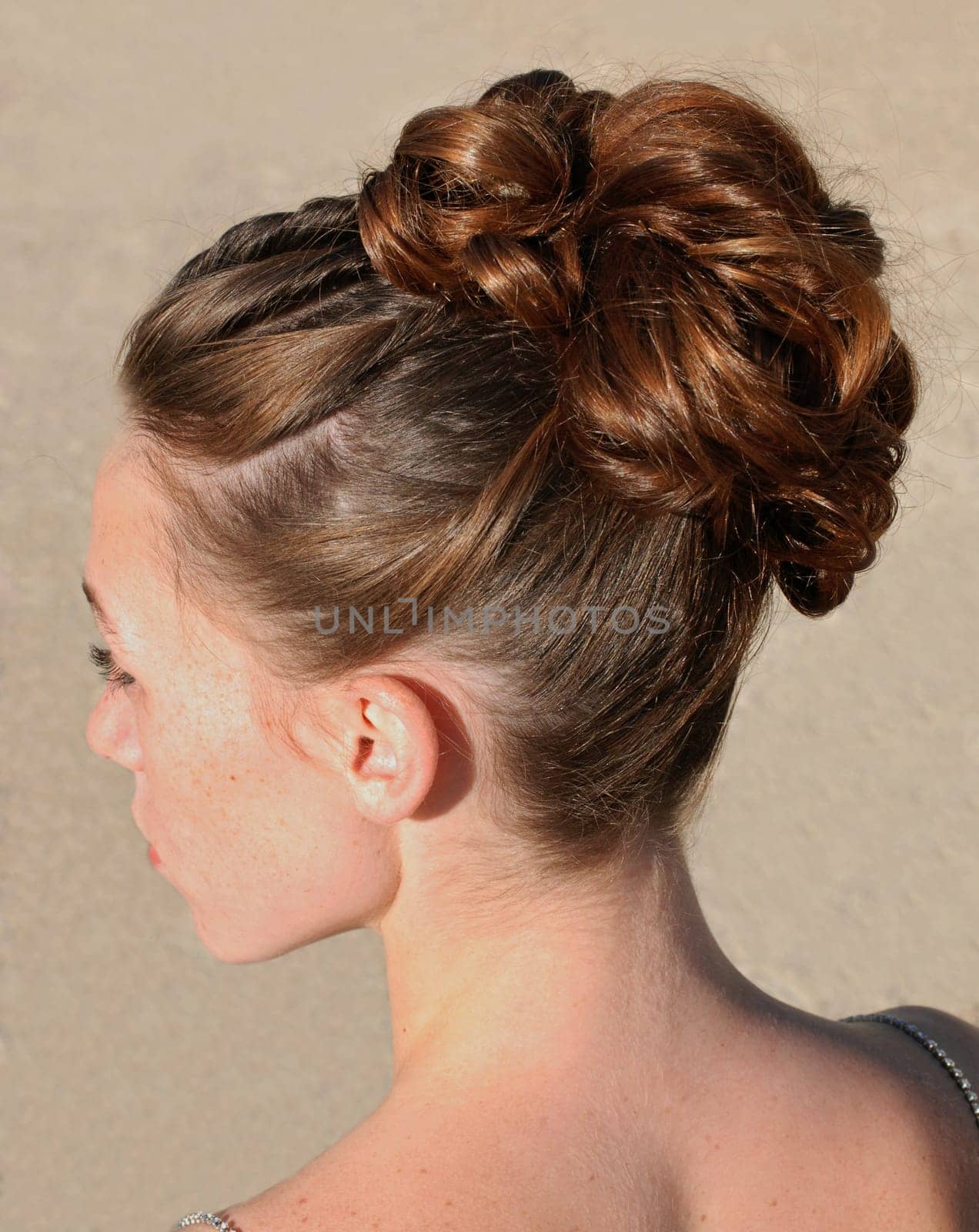 young woman and her beautiful hairstyle for ceremony beauty, style, fashion, salon, woman, hairdresser, curls, haircut, comb, styled, cosmetic, curl, curlers, girl, curled, rolled, female, long, hair-do, to, hair, teen, teenager, beauty, beautiful, brunette, brown, wedding, ceremony, marriage, love, couple, romance, happy,  bride, happiness, dress, wife, family, young, just, person, joy