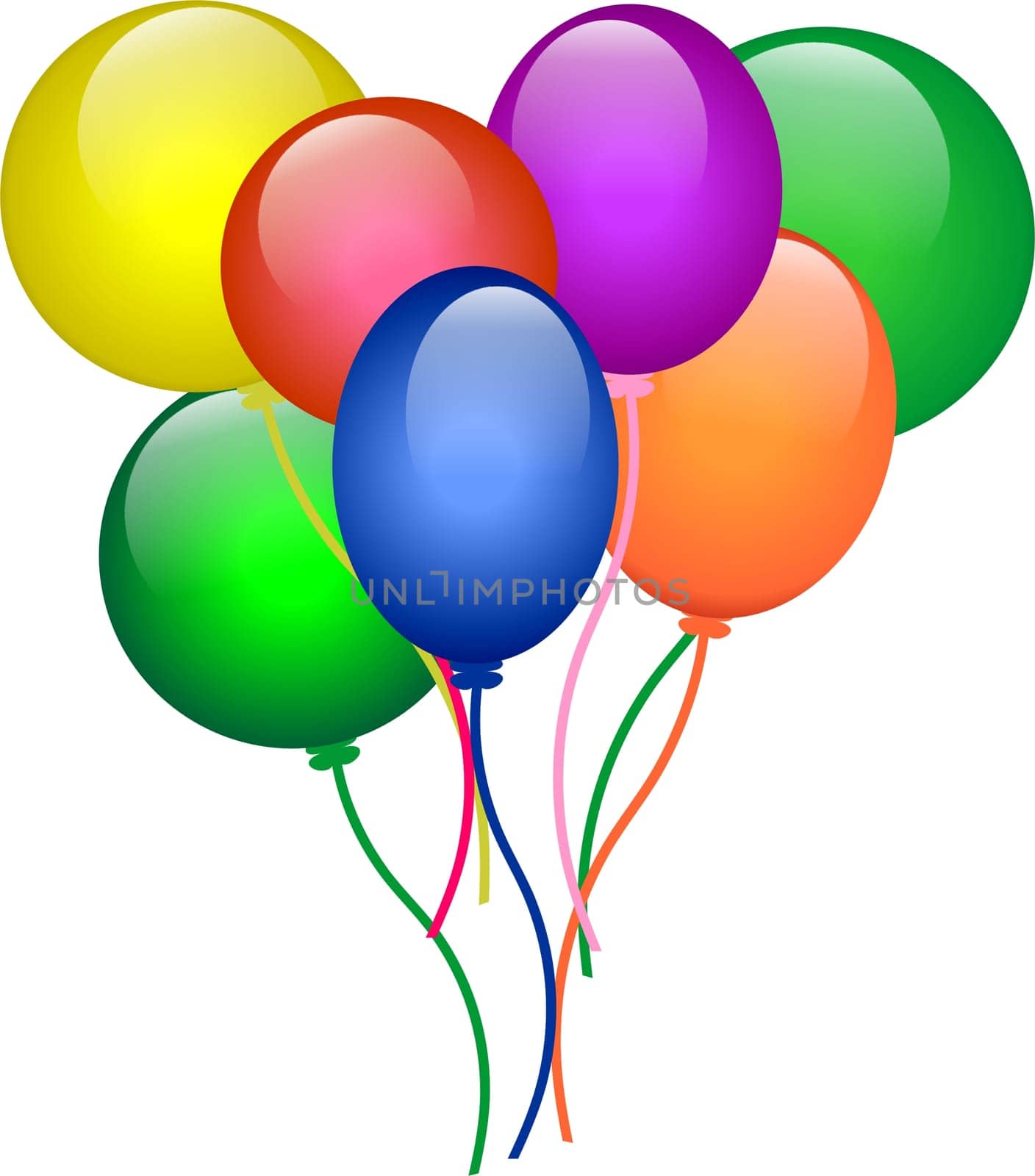 Birthday party with air balloons, presents and cake