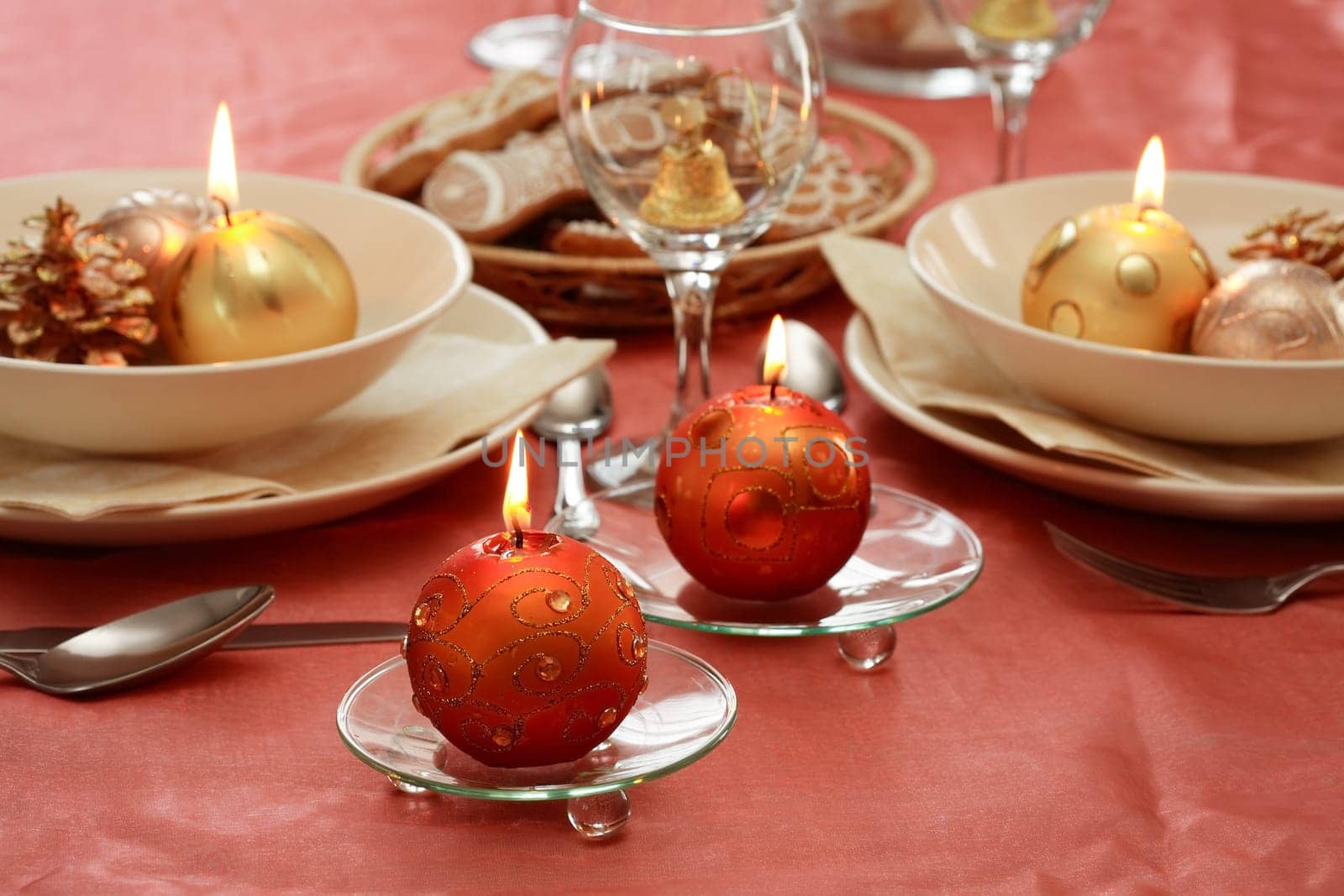 Festive table setting for Christmas