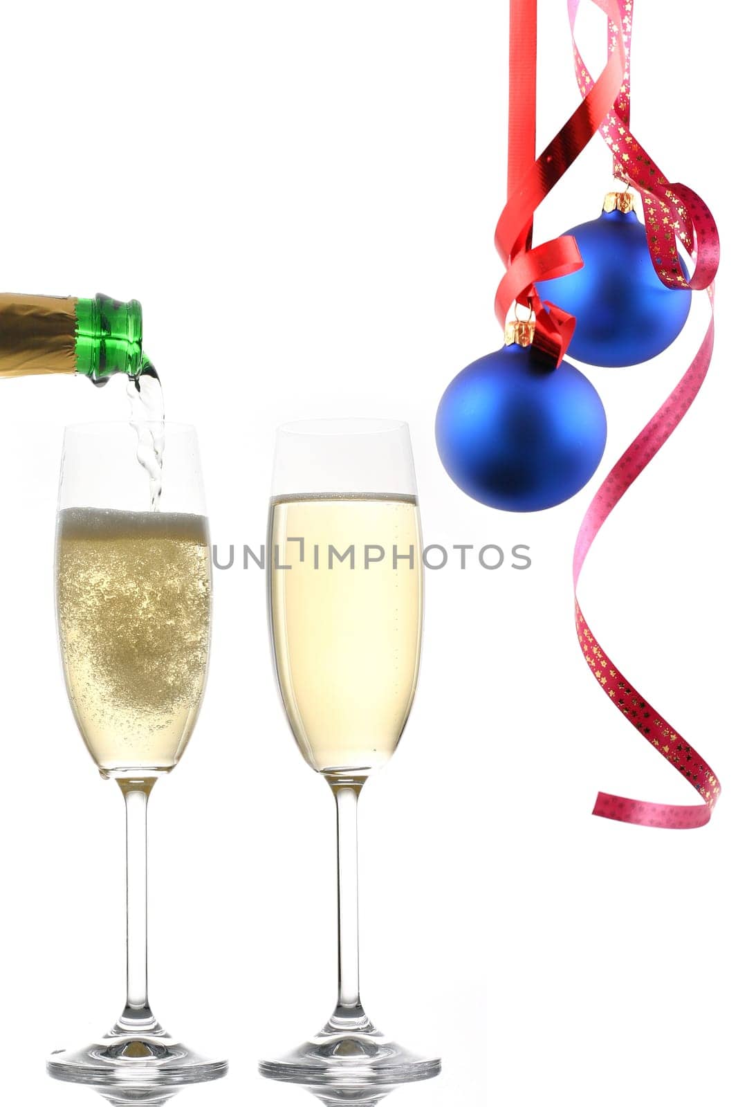 Champagne glass and Christmas decoration