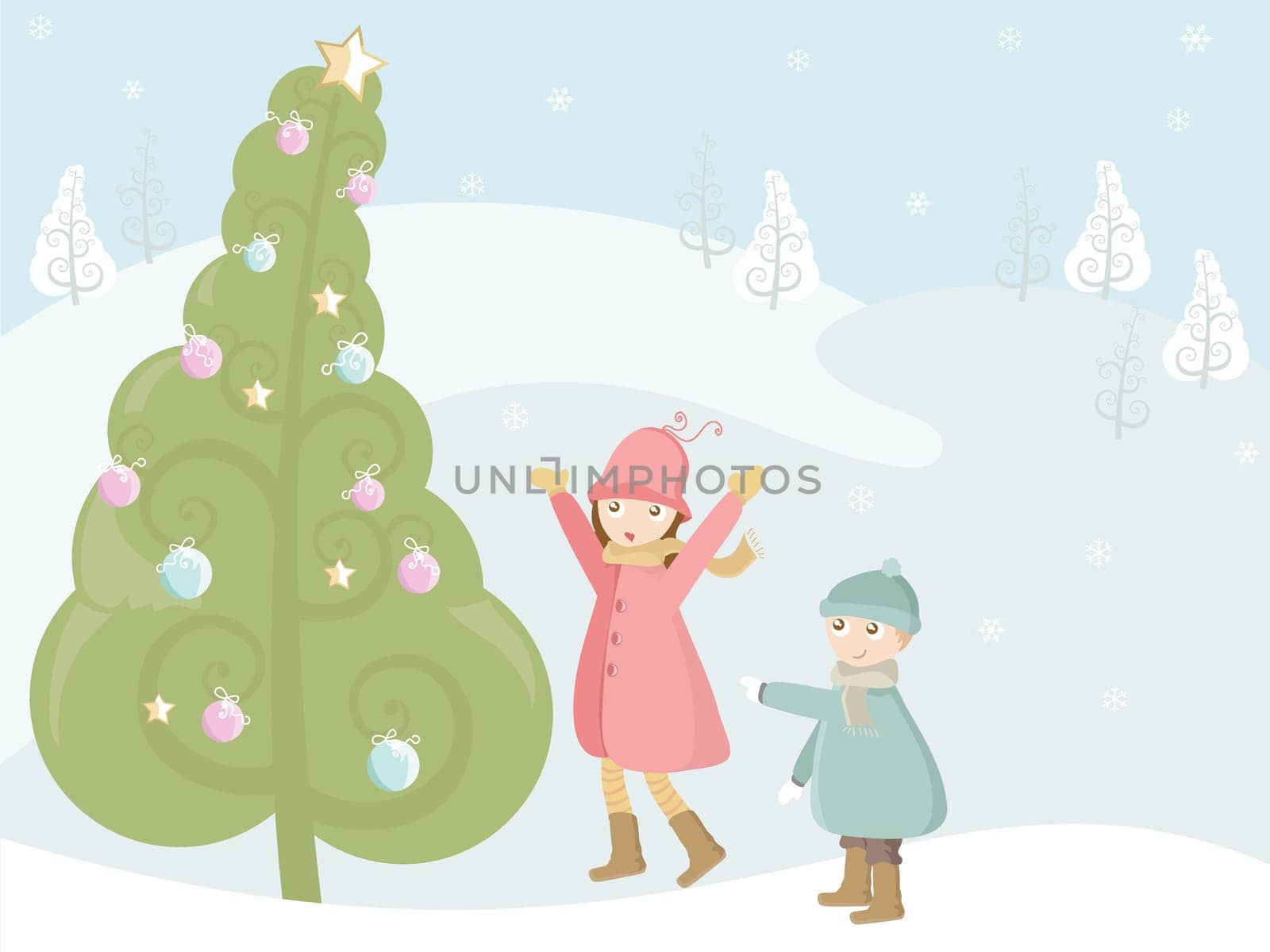 kids under big christmas tree