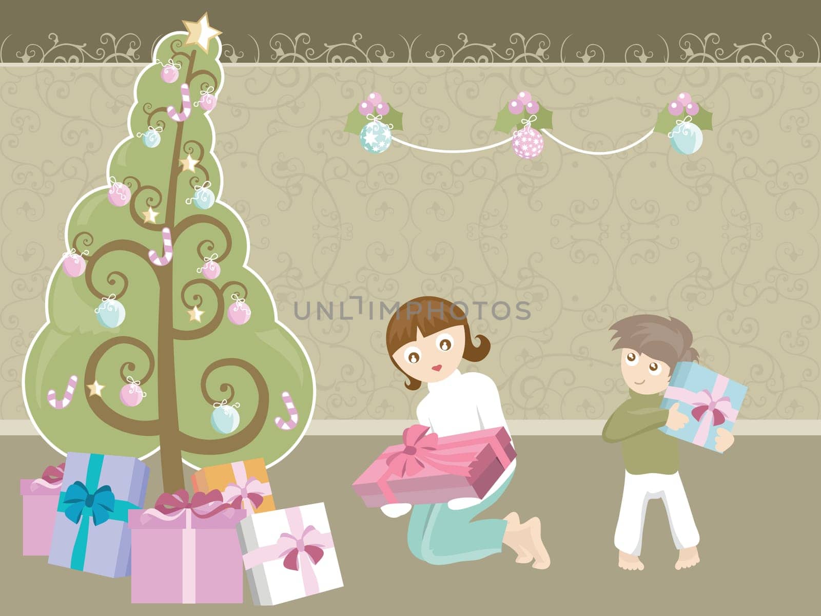 kids unwrapping christmas gifts